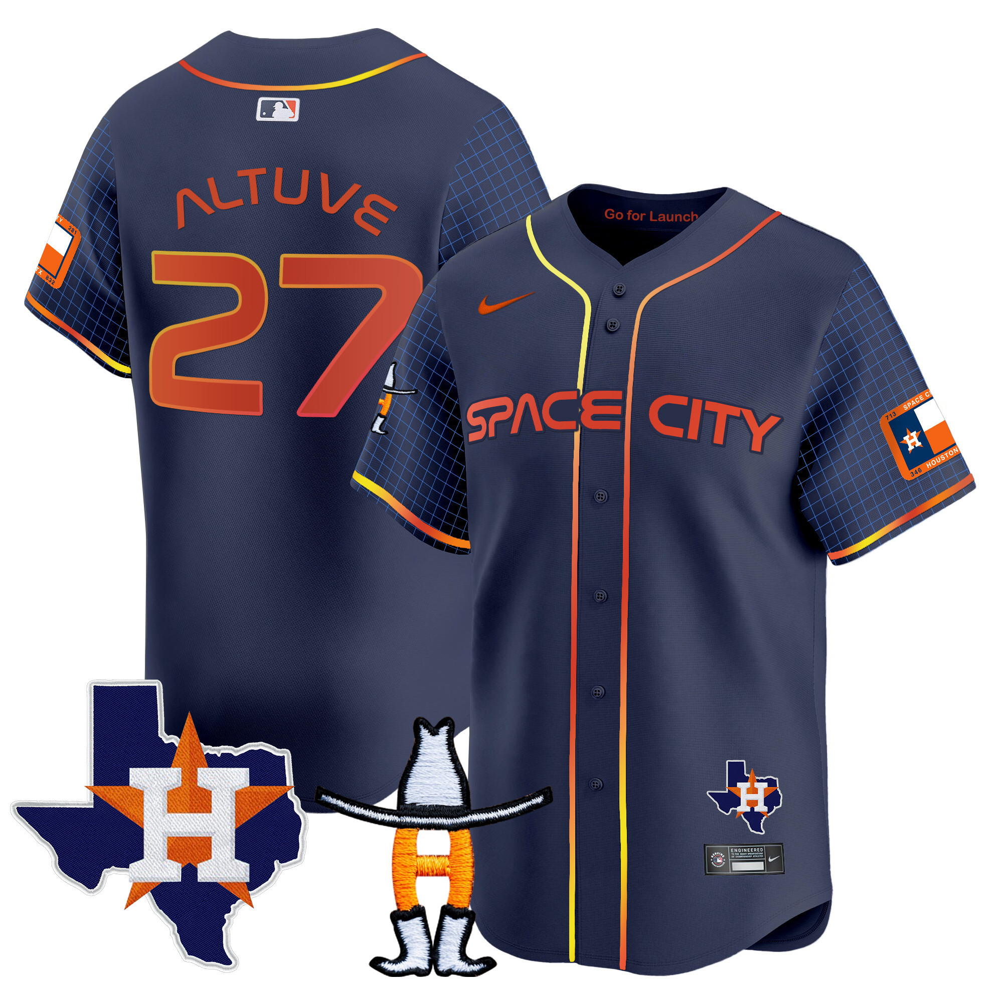 José Altuve Men's Houston Astros Space City Texas Patch Vapor Premier Limited Navy Jersey - All Stitched