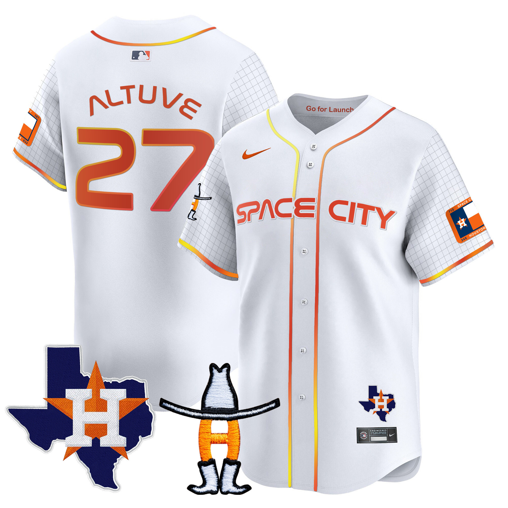 José Altuve Men's Houston Astros Space City Texas Patch Vapor Premier Limited White Jersey - All Stitched