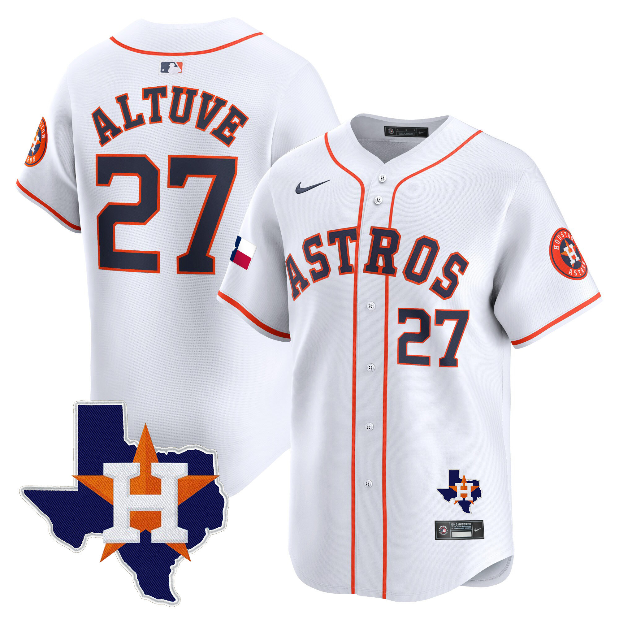 José Altuve Men's Houston Astros Texas Patch Vapor Premier Limited Home Jersey - All Stitched