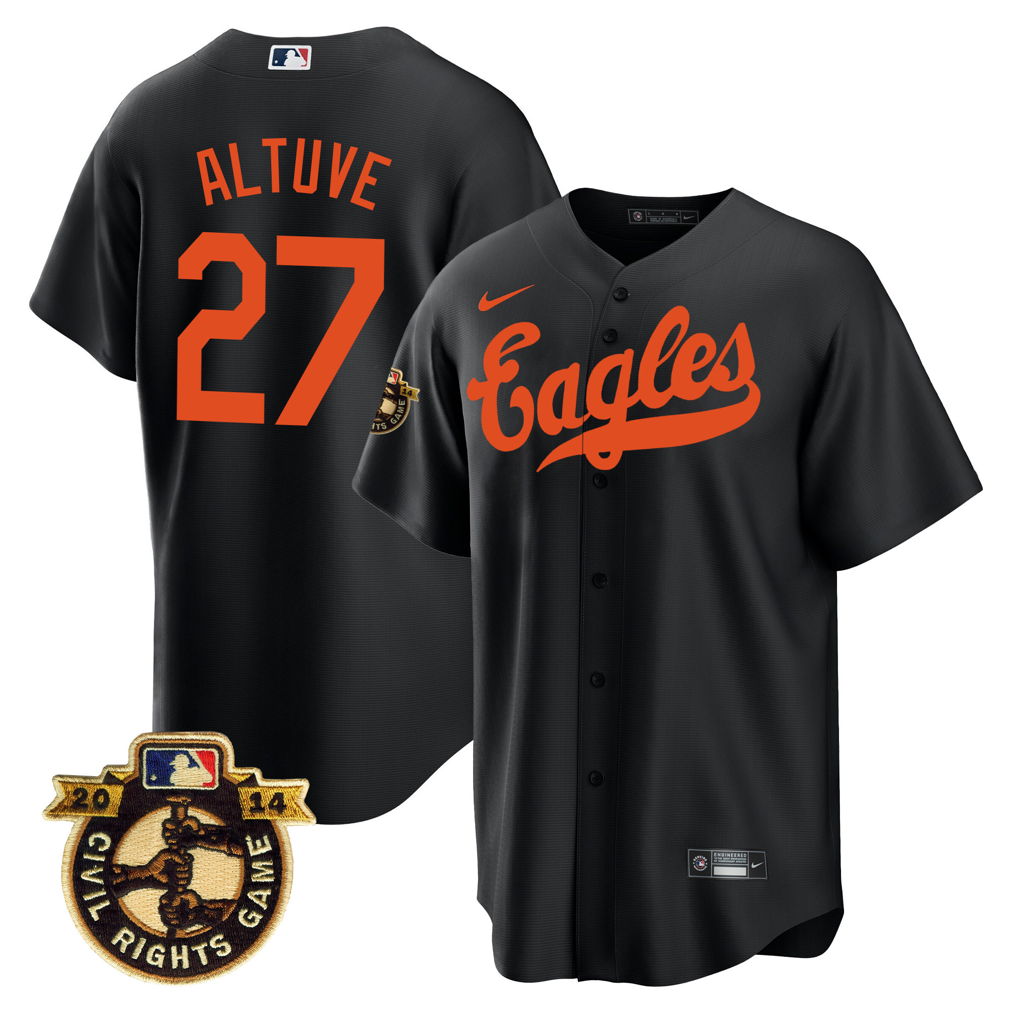 José Altuve Men's Houston Astros Throwback 1950 Houston Eagles Black Jersey - All Stitched