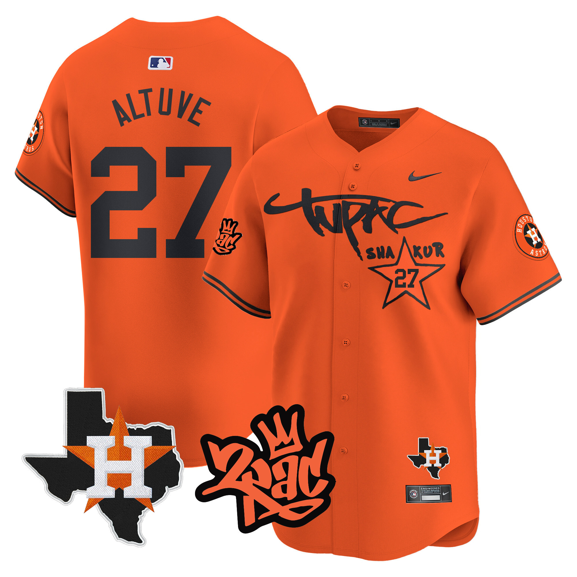 José Altuve Men's Houston Astros Tupac Shakur Vapor Premier Limited Orange Jersey - All Stitched
