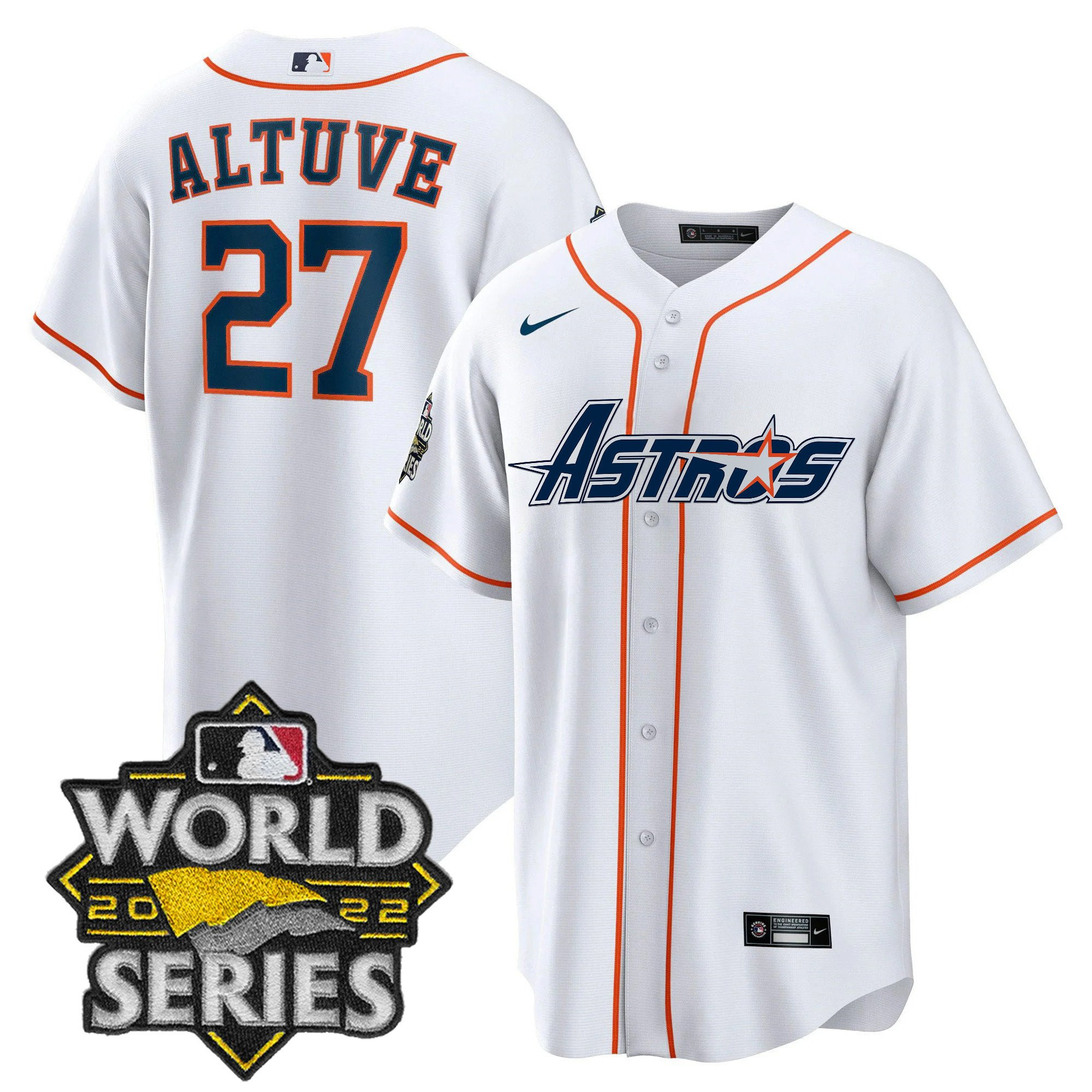 José Altuve Men's Houston Astros World Series & Throwback Patch Gold Cool Home Jersey - All Stitched
