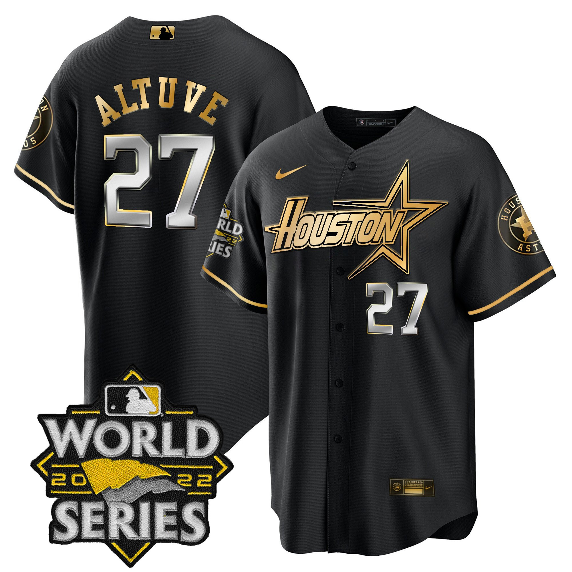 José Altuve Men's Houston Astros World Series Black Gold Special Cool Black Jersey - All Stitched