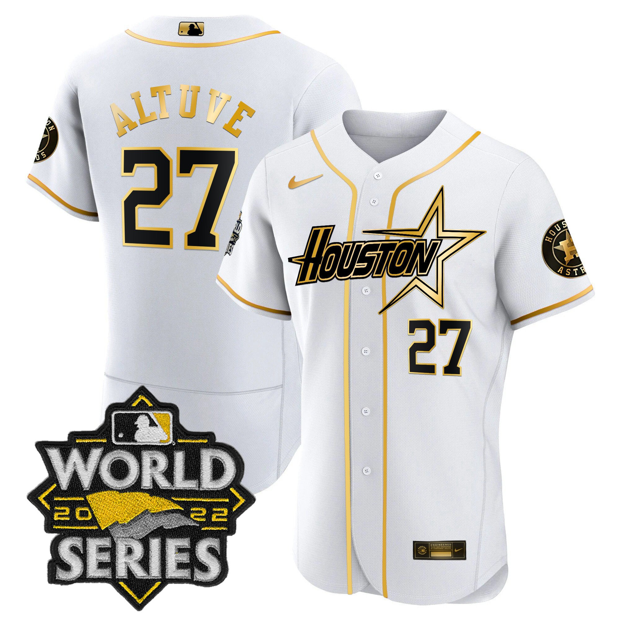 José Altuve Men's Houston Astros World Series Black Gold Special Flex White Jersey - All Stitched