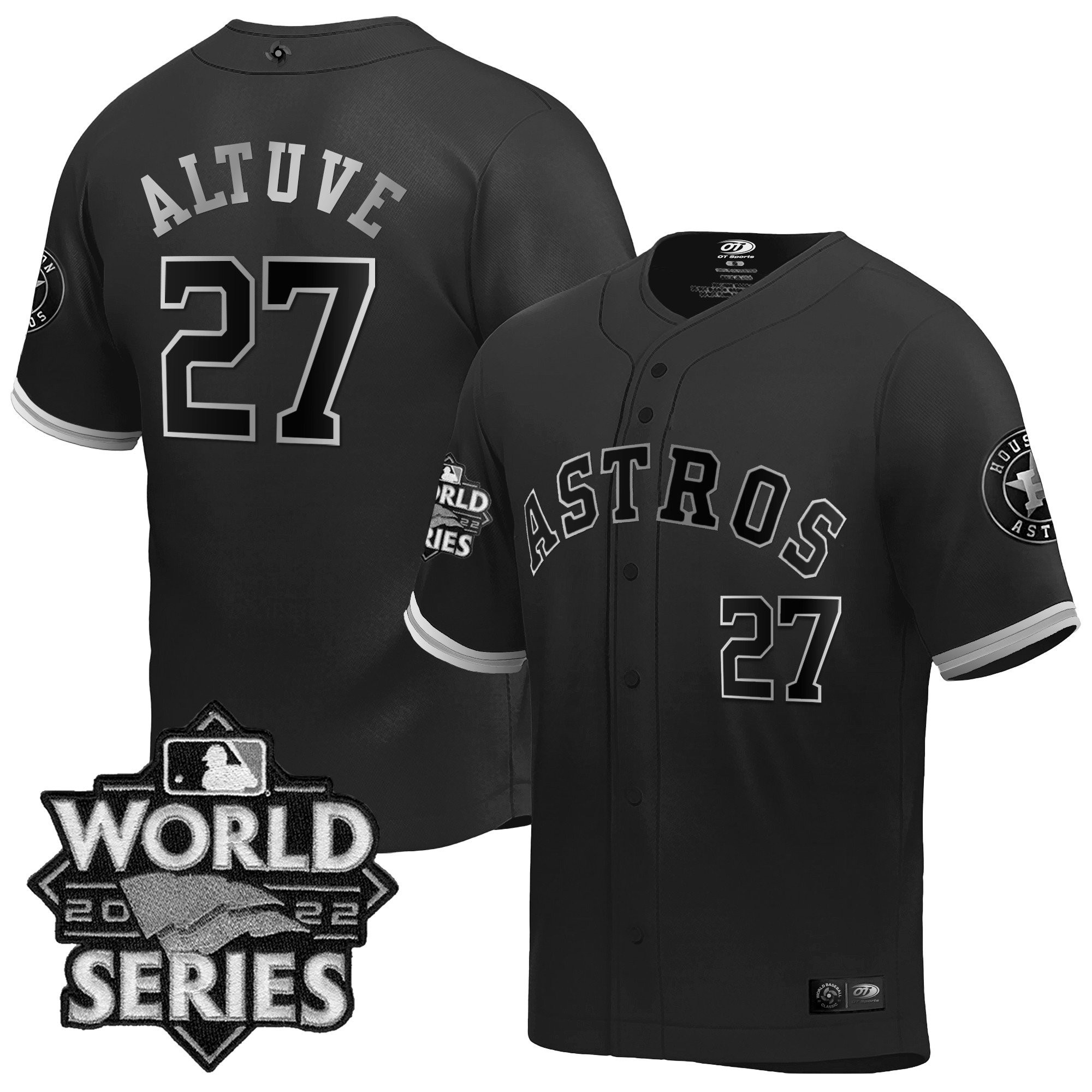 José Altuve Men's Houston Astros World Series Classic Black Silver Jersey - All Stitched