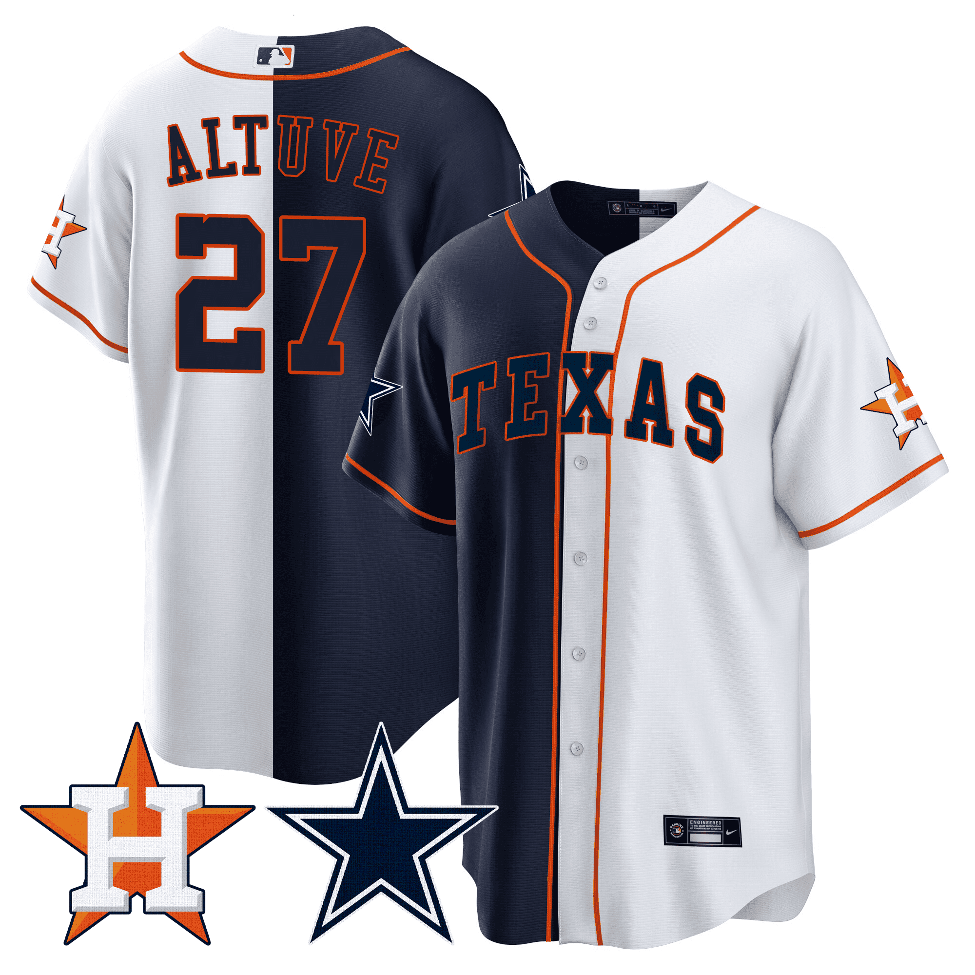 José Altuve Men's Split Houston Astros - Cowboys Cool Base White - Navy Jersey - All Stitched