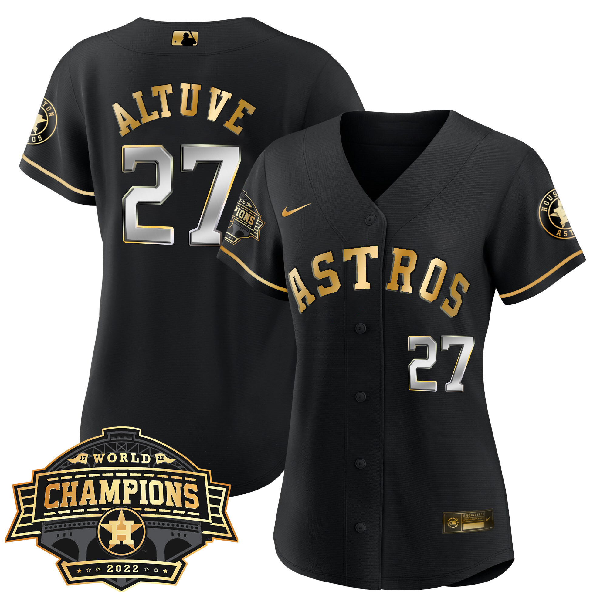 José Altuve Women's Houston Astros 2022 World Series Champions Patch Limited Cool Black Jersey - All Stitched