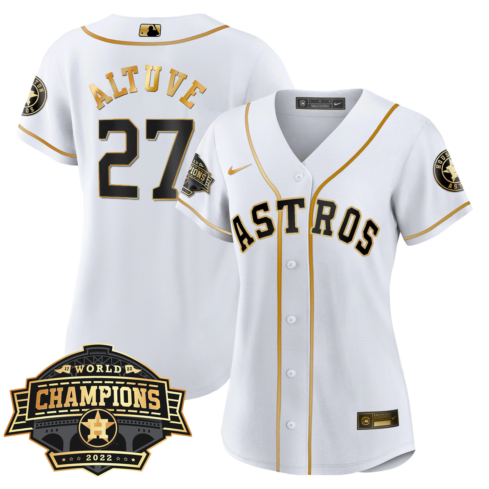 José Altuve Women's Houston Astros 2022 World Series Champions Patch Limited Cool White Jersey - All Stitched