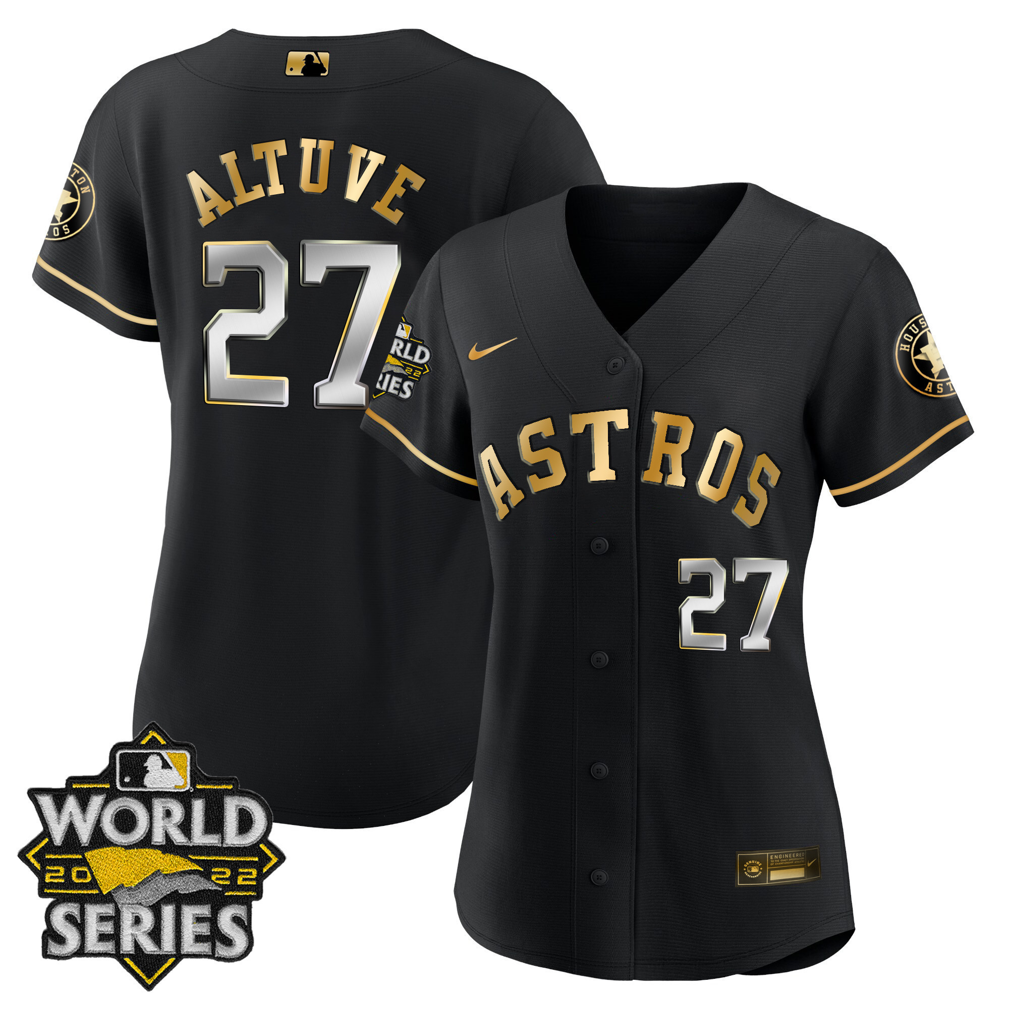 José Altuve Women's Houston Astros 2022 World Series Player Cool Black Jersey - All Stitched