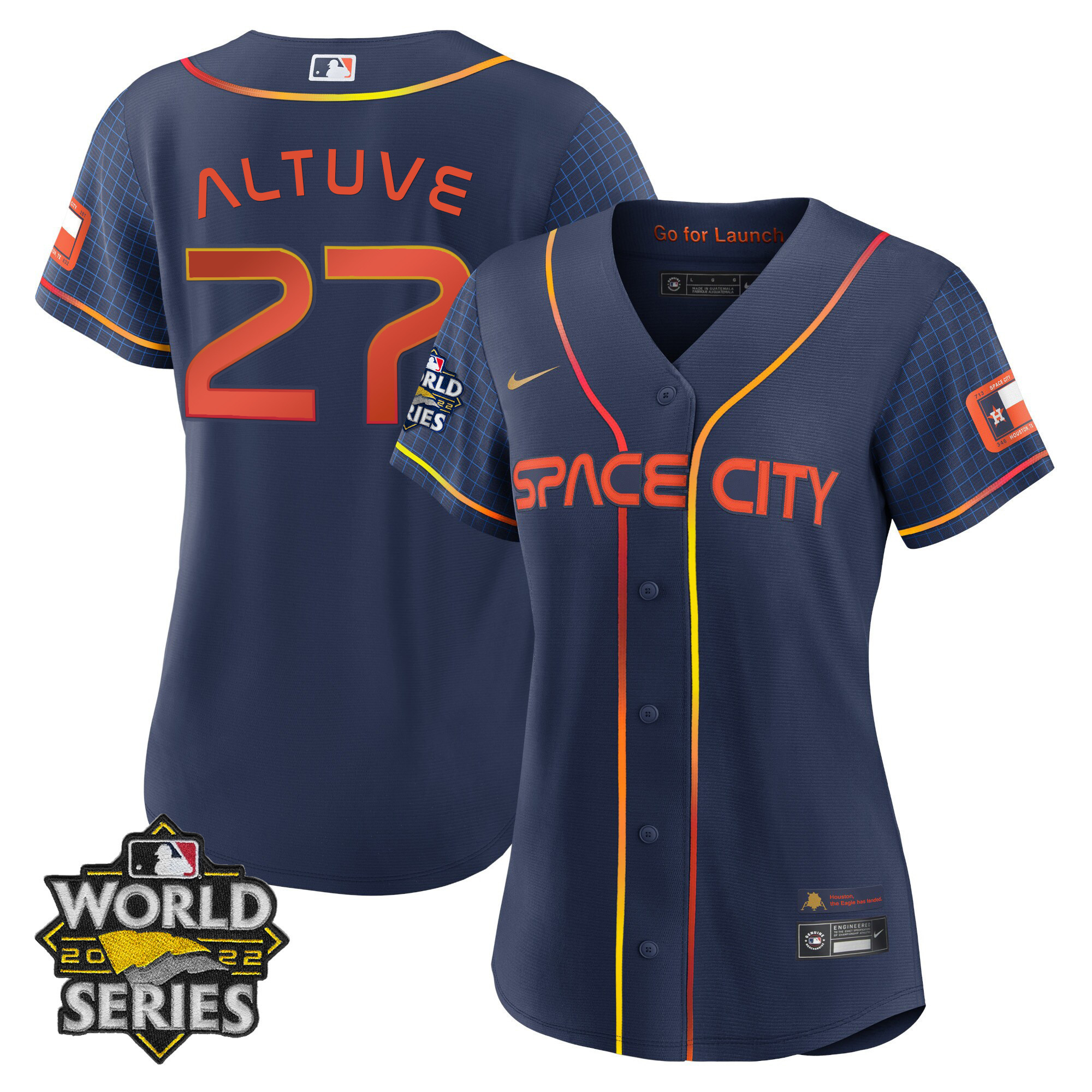 José Altuve Women's Houston Astros 2022 World Series Player Cool Space City Jersey - All Stitched