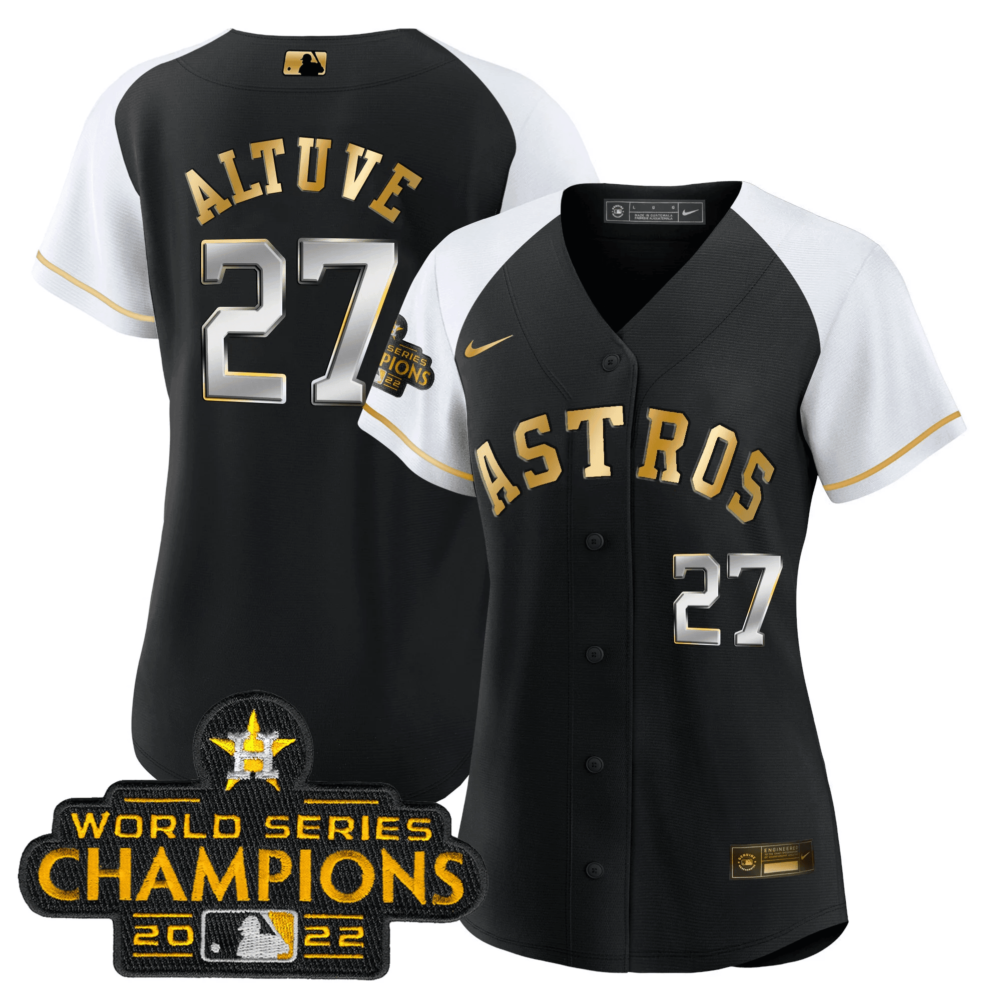 José Altuve Women's Houston Astros 2023 Gold Alternate Baseball White Sleeves Jersey - All Stitched