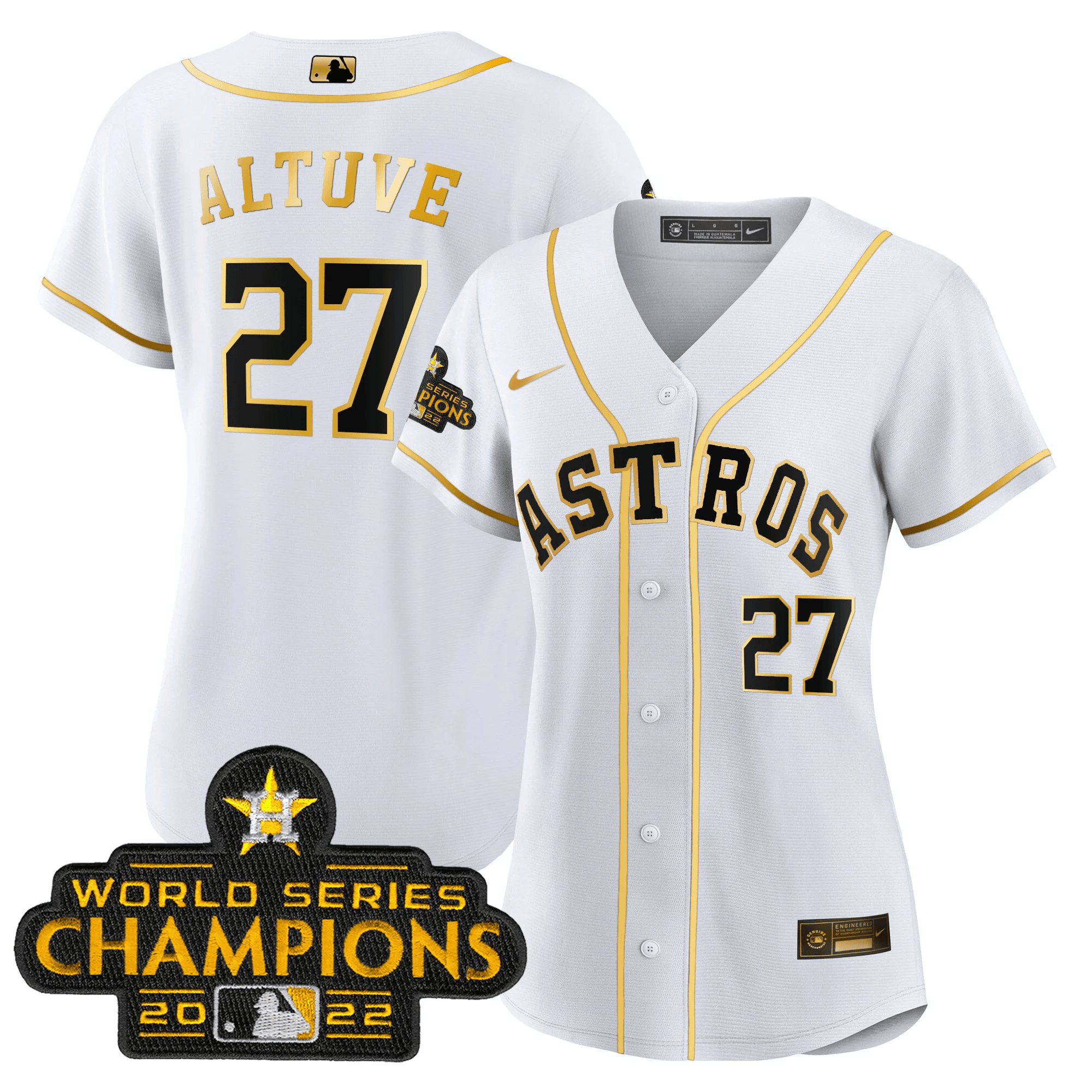 José Altuve Women's Houston Astros 2023 Gold Rush Collection White Gold Jersey - All Stitched