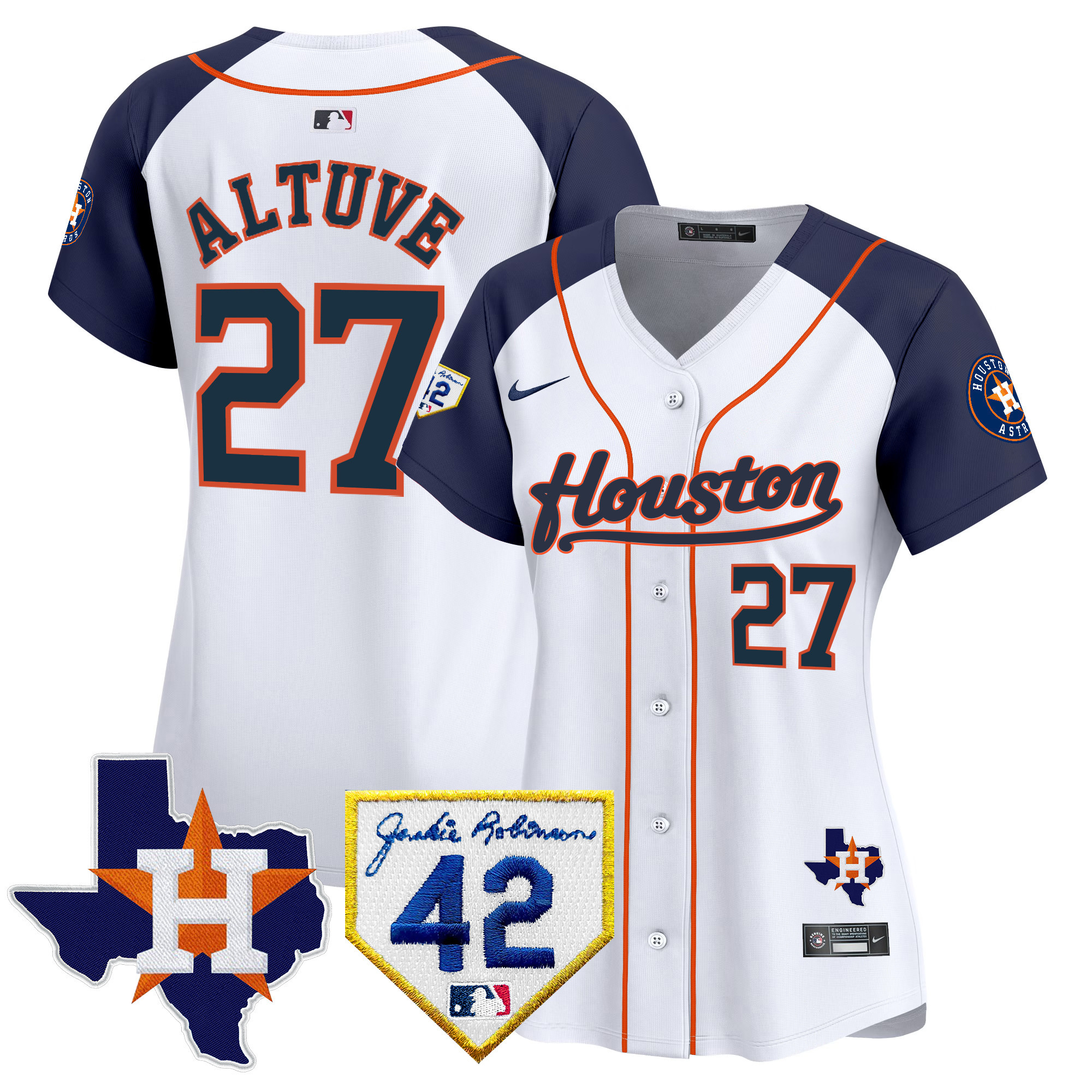José Altuve Women's Houston Astros 2024 Jackie Robinson Patch Vapor Premier Limited Alternate Jersey - All Stitched