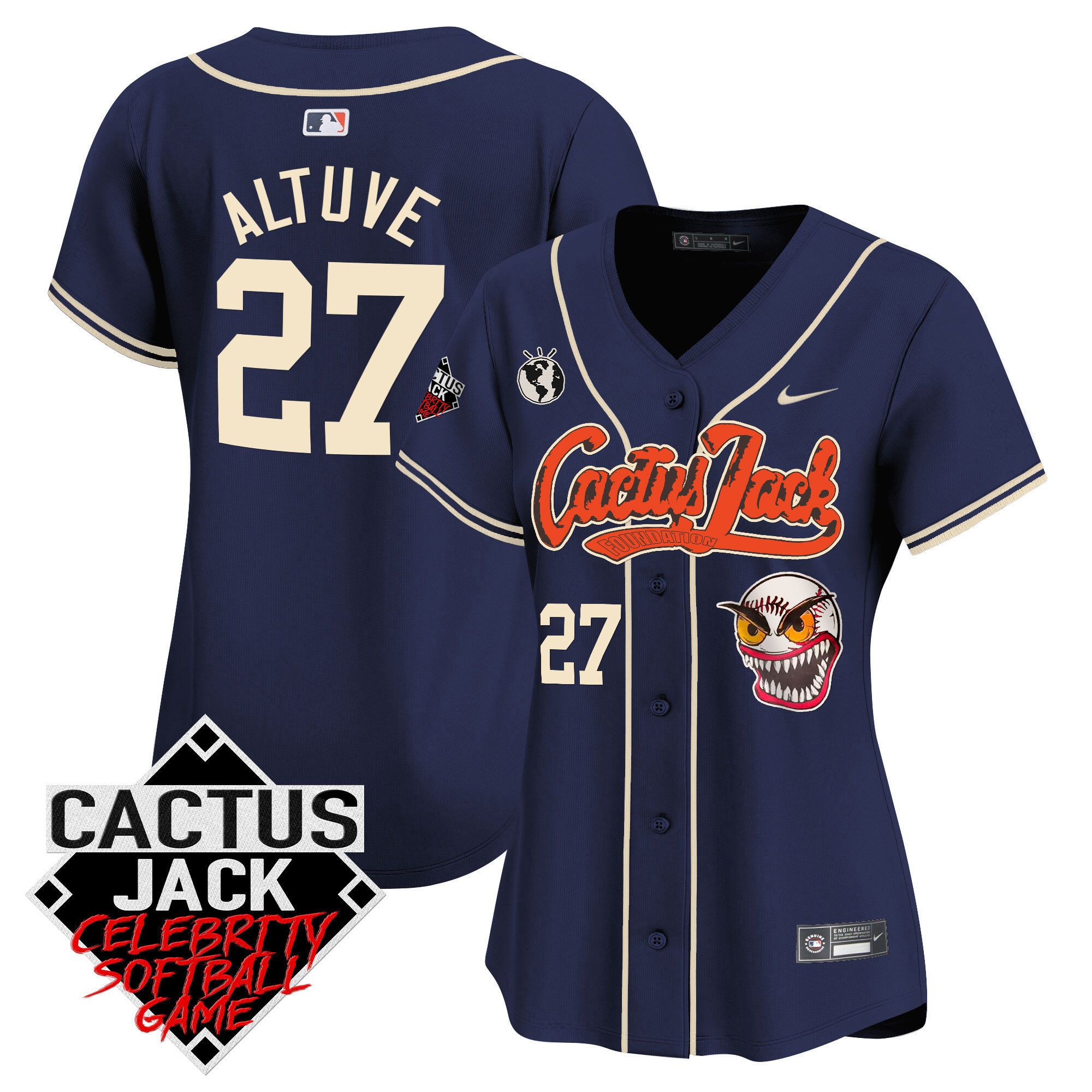José Altuve Women's Houston Astros Cactus Jack Celebrity Softball Game Patch Vapor Premier Limited Navy Jersey - All Stitched