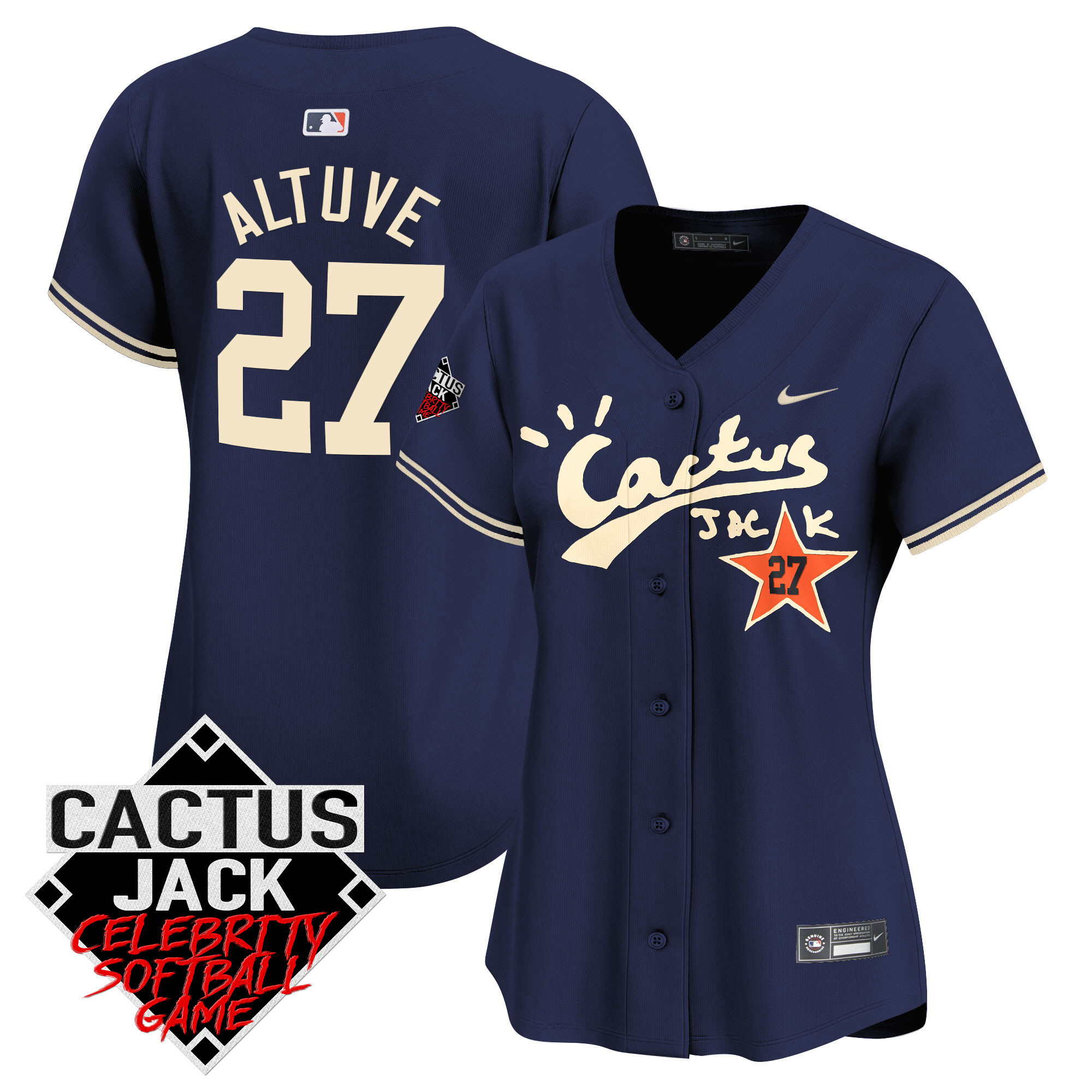 José Altuve Women's Houston Astros Cactus Jack Celebrity Softball Game Patch Vapor Premier Limited V2 Navy Jersey - All Stitched