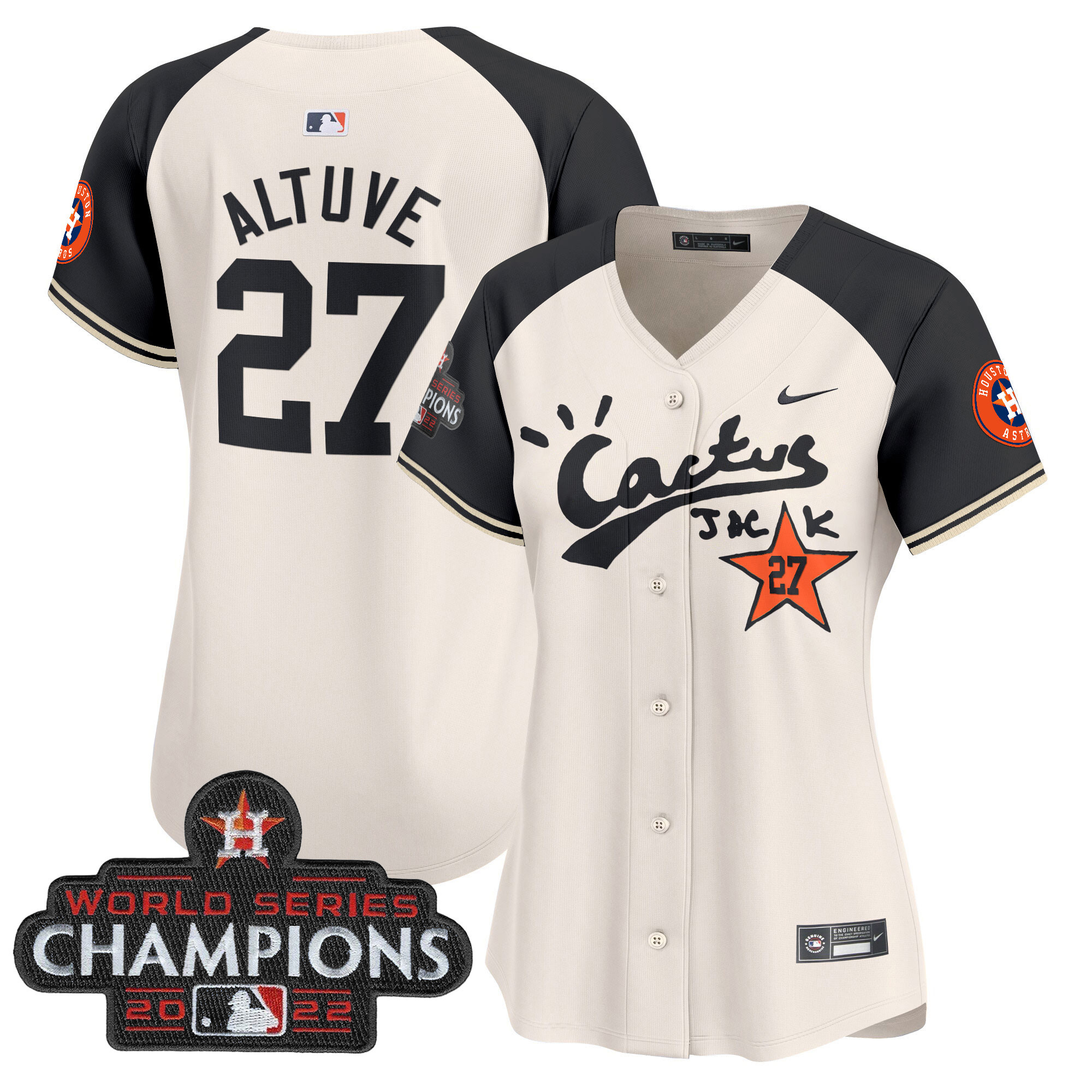 José Altuve Women's Houston Astros Cactus Jack Champions Patch Vapor Premier Limited Cream Alternate Jersey - All Stitched