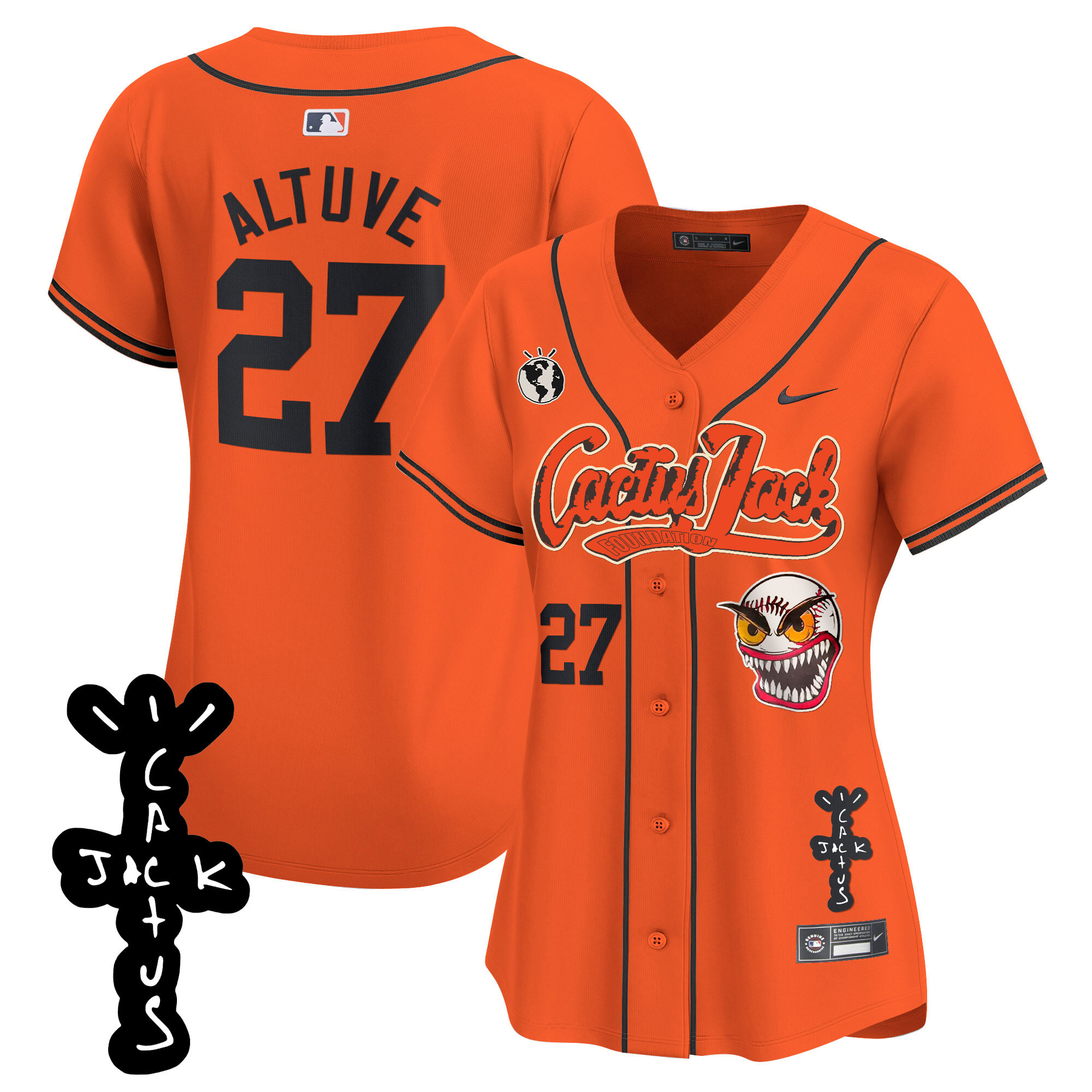 José Altuve Women's Houston Astros Cactus Jack Patch Vapor Premier Limited Orange Jersey - All Stitched