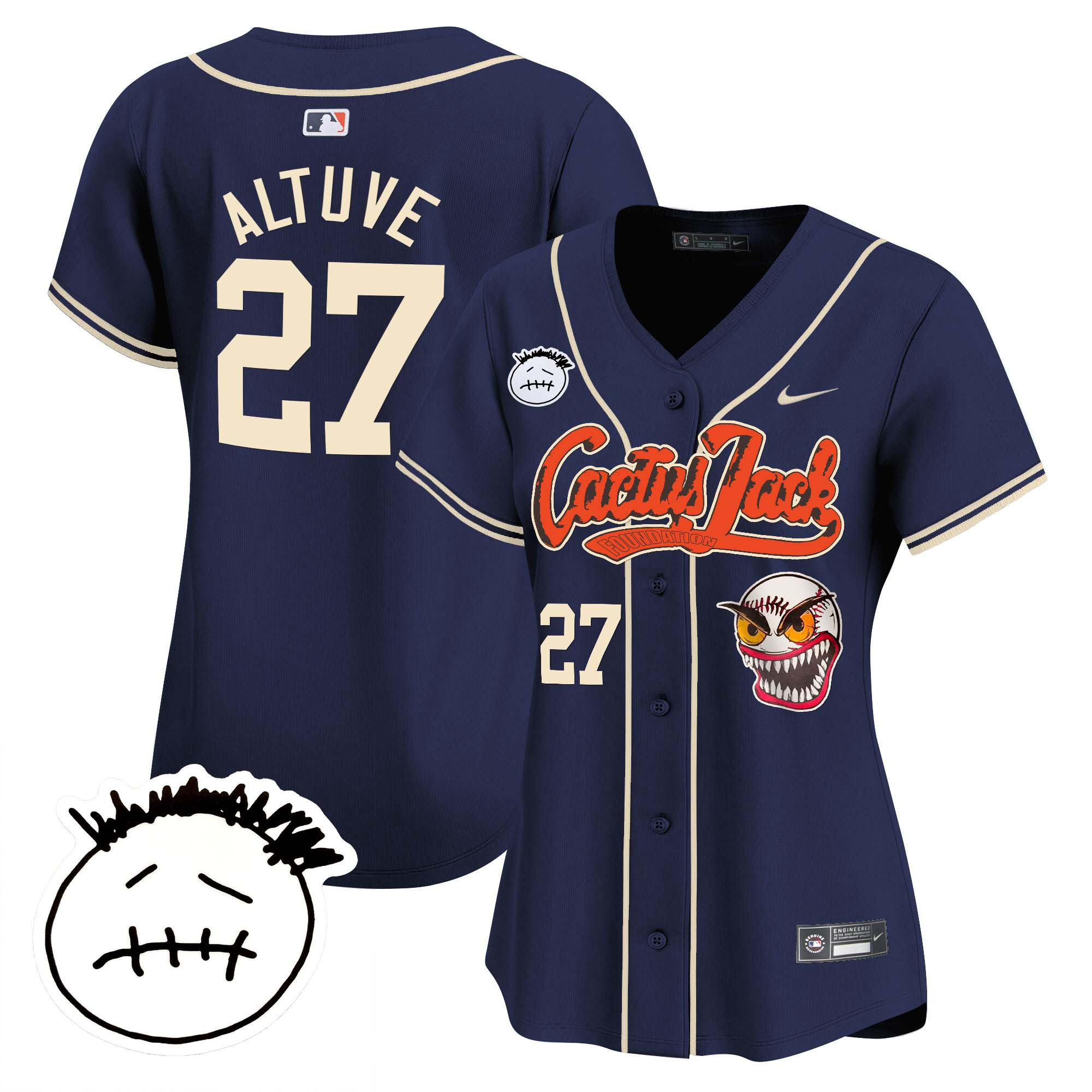 José Altuve Women's Houston Astros Cactus Jack Patch Vapor Premier Limited V3 Navy Jersey - All Stitched