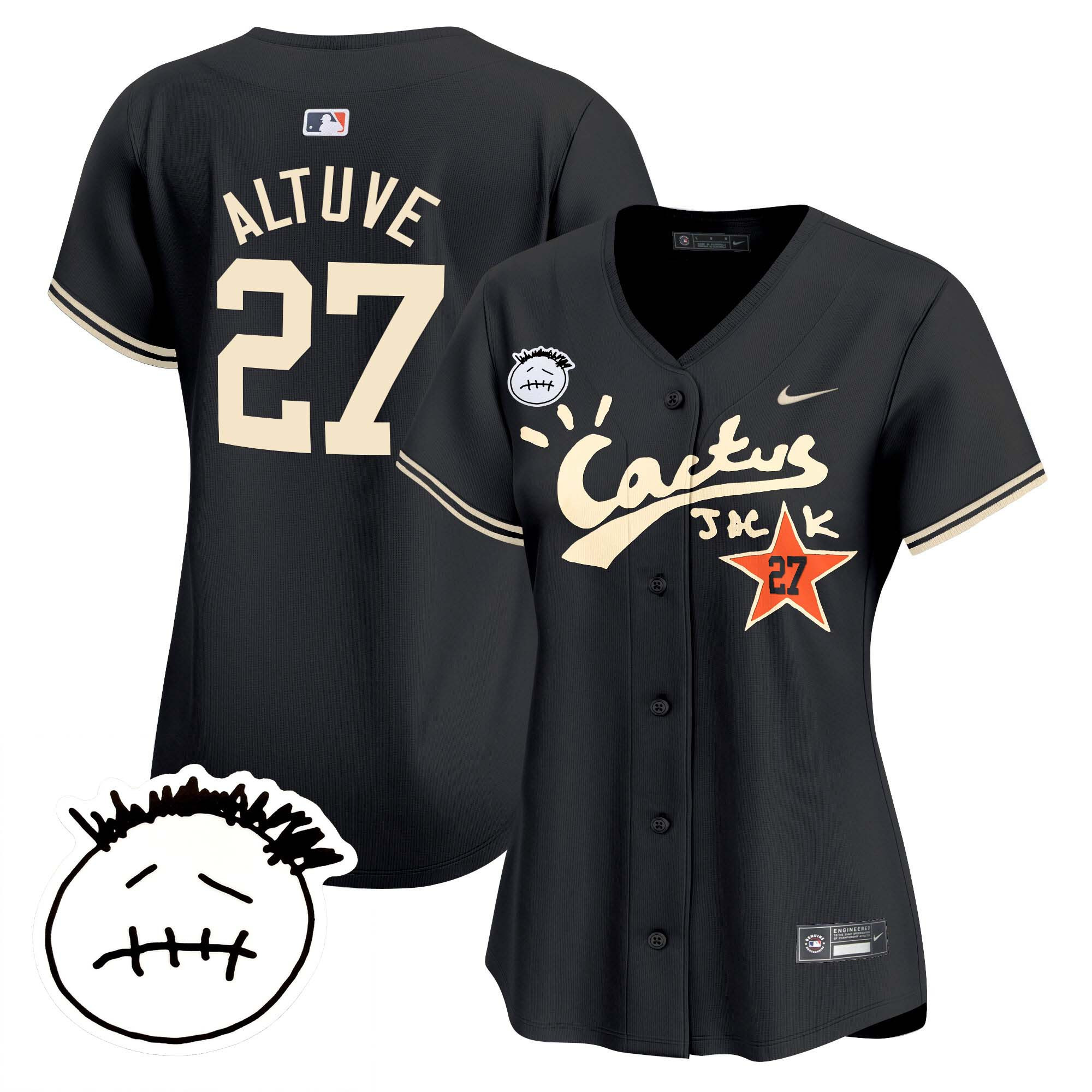 José Altuve Women's Houston Astros Cactus Jack Patch Vapor Premier Limited V4 Black Jersey - All Stitched
