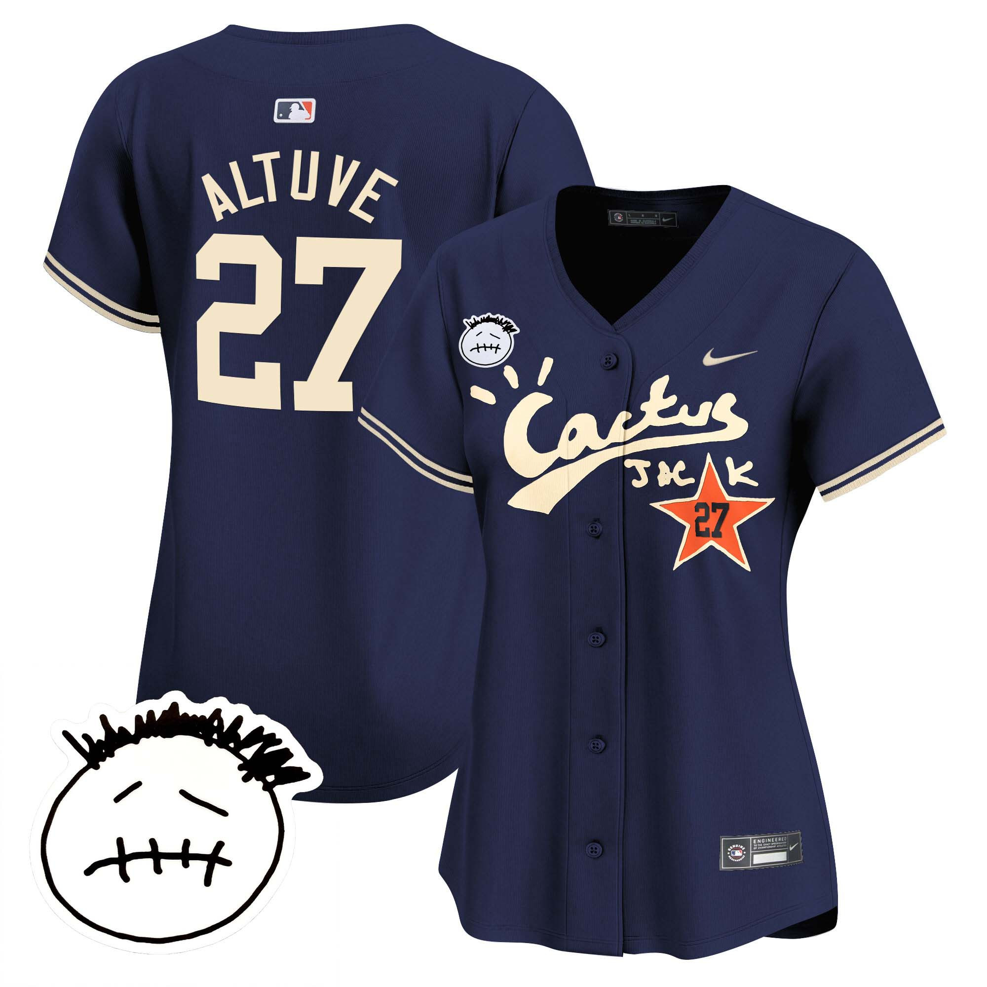 José Altuve Women's Houston Astros Cactus Jack Patch Vapor Premier Limited V4 Navy Jersey - All Stitched
