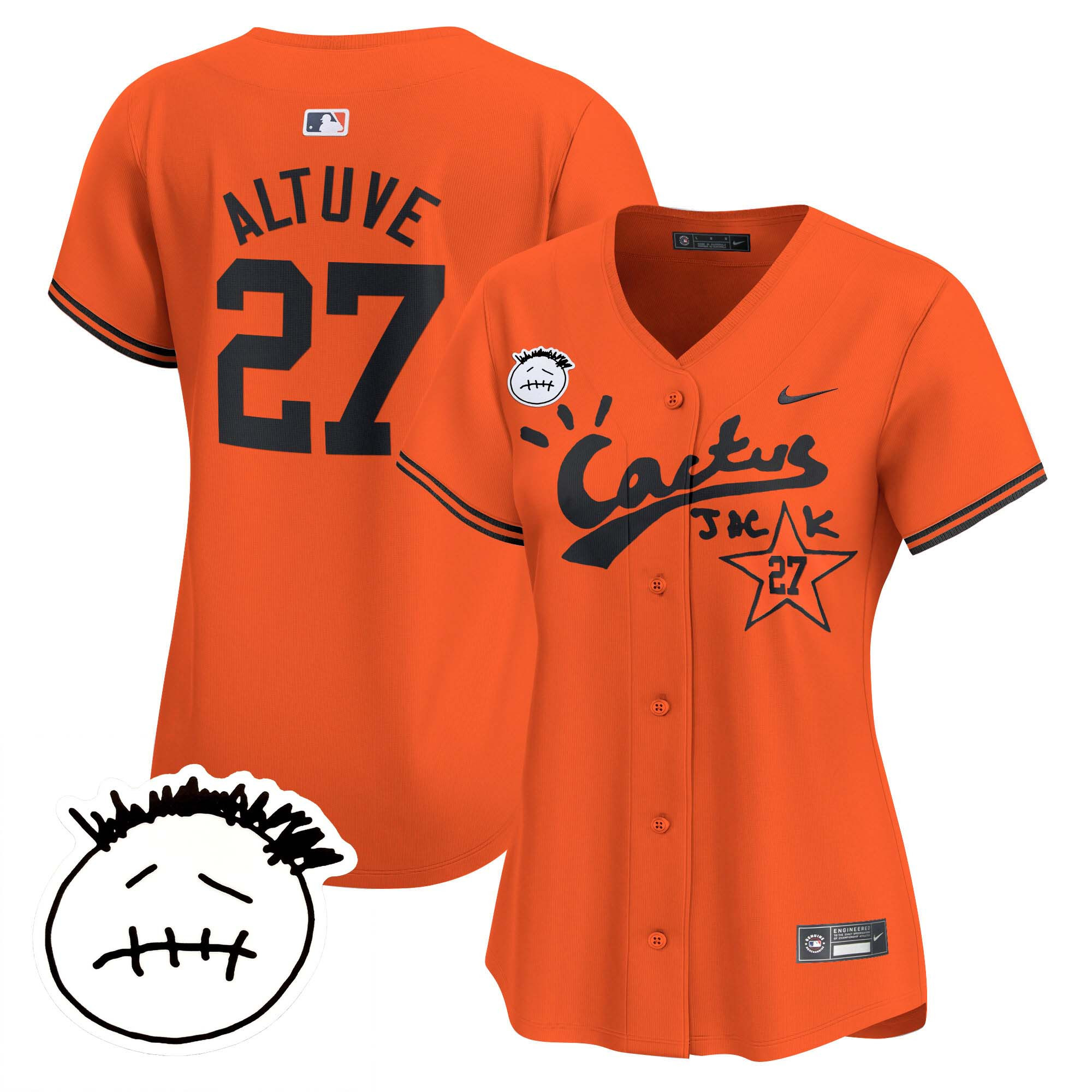 José Altuve Women's Houston Astros Cactus Jack Patch Vapor Premier Limited V4 Orange Jersey - All Stitched