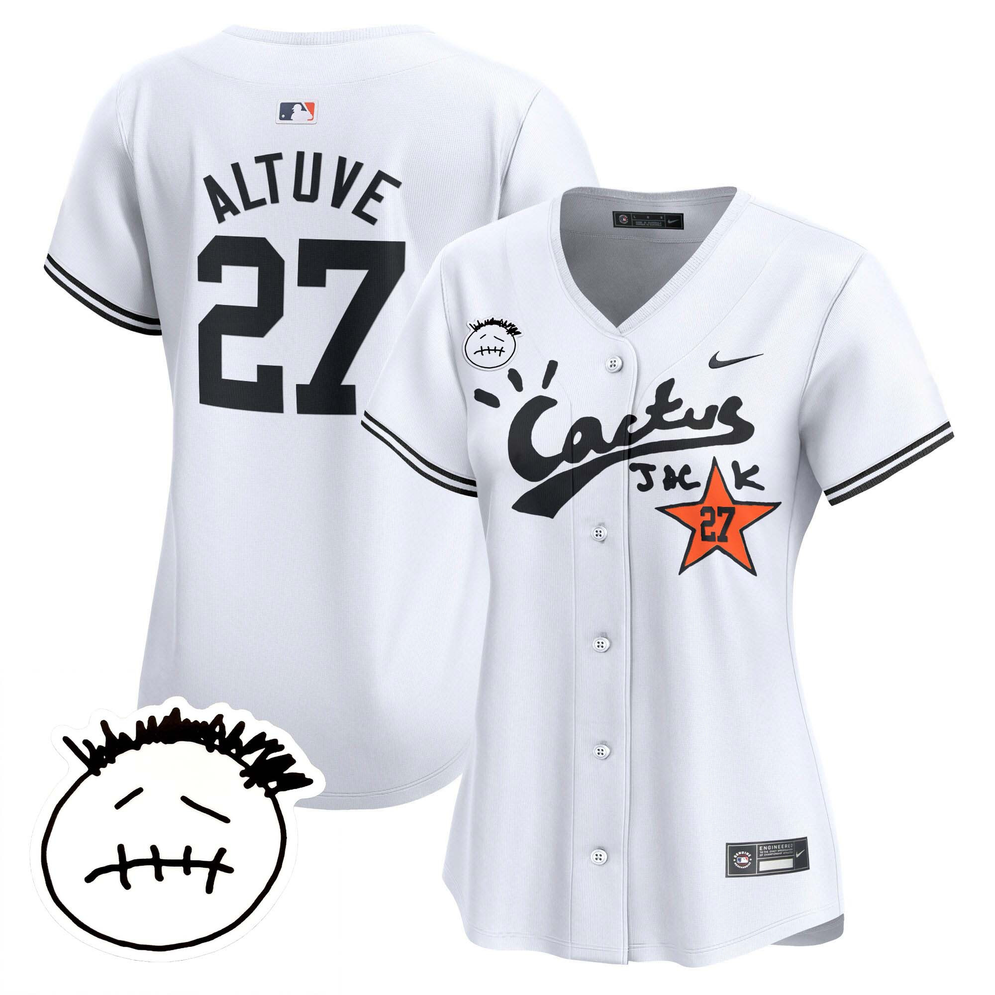 José Altuve Women's Houston Astros Cactus Jack Patch Vapor Premier Limited V4 White Jersey - All Stitched