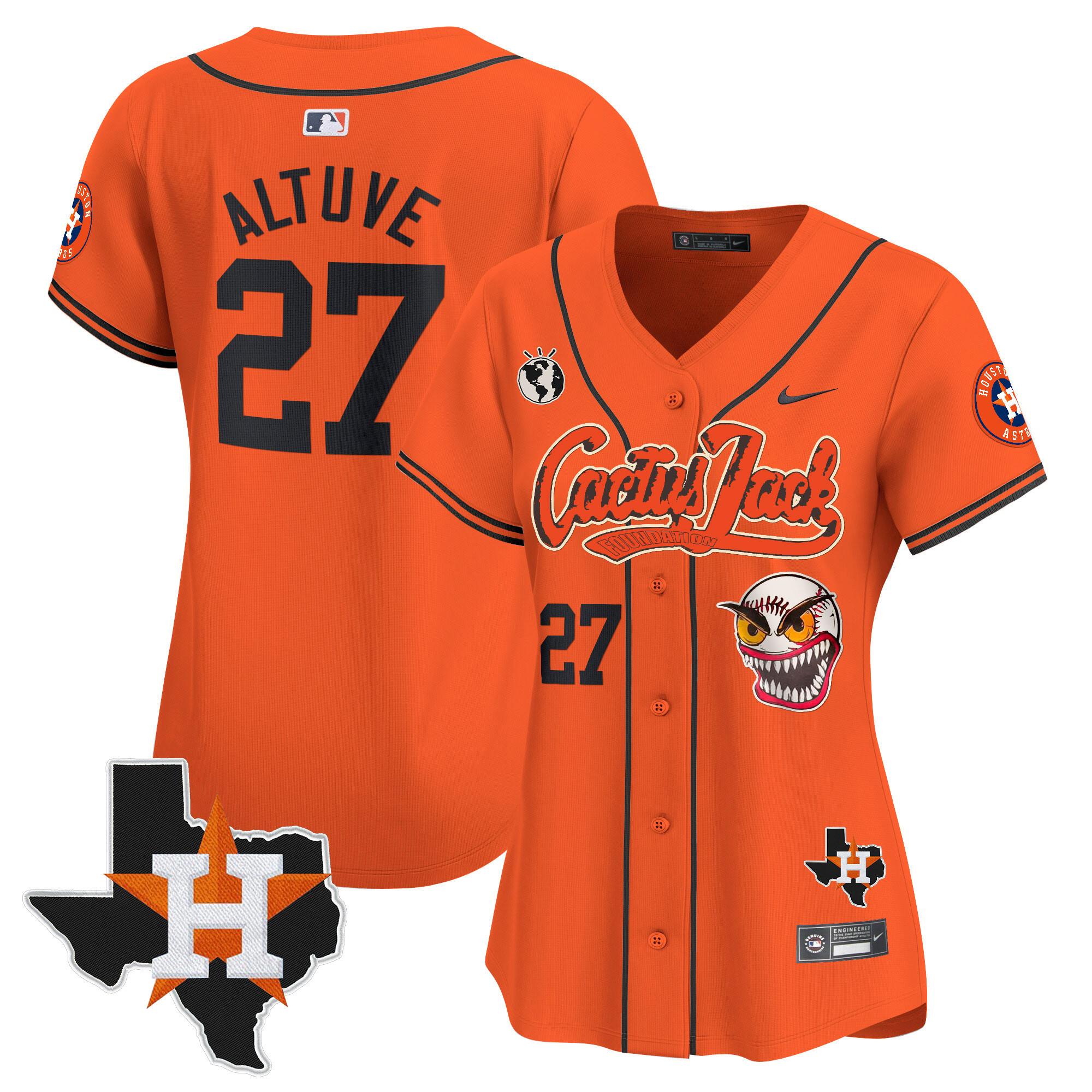 José Altuve Women's Houston Astros Cactus Jack Patch Vapor Premier Limited V6 Orange Jersey - All Stitched