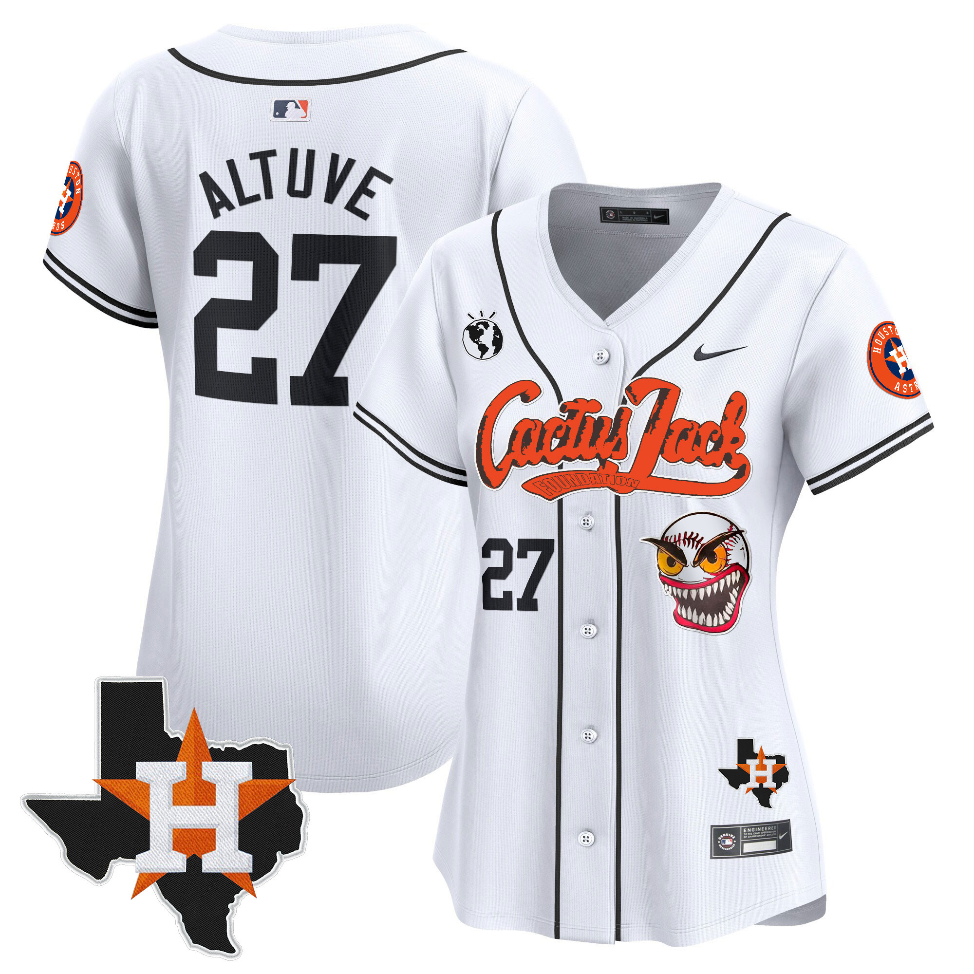 José Altuve Women's Houston Astros Cactus Jack Patch Vapor Premier Limited V6 White Jersey - All Stitched