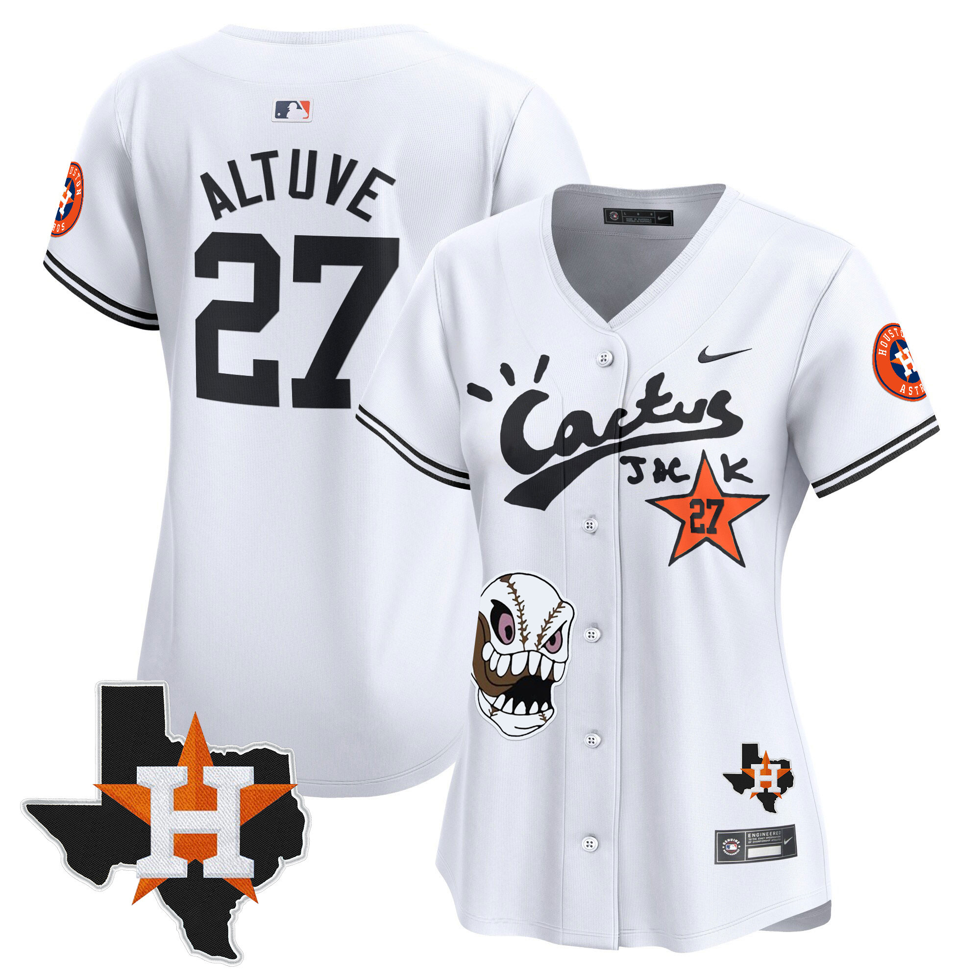 José Altuve Women's Houston Astros Cactus Jack Patch Vapor Premier Limited White Jersey - All Stitched
