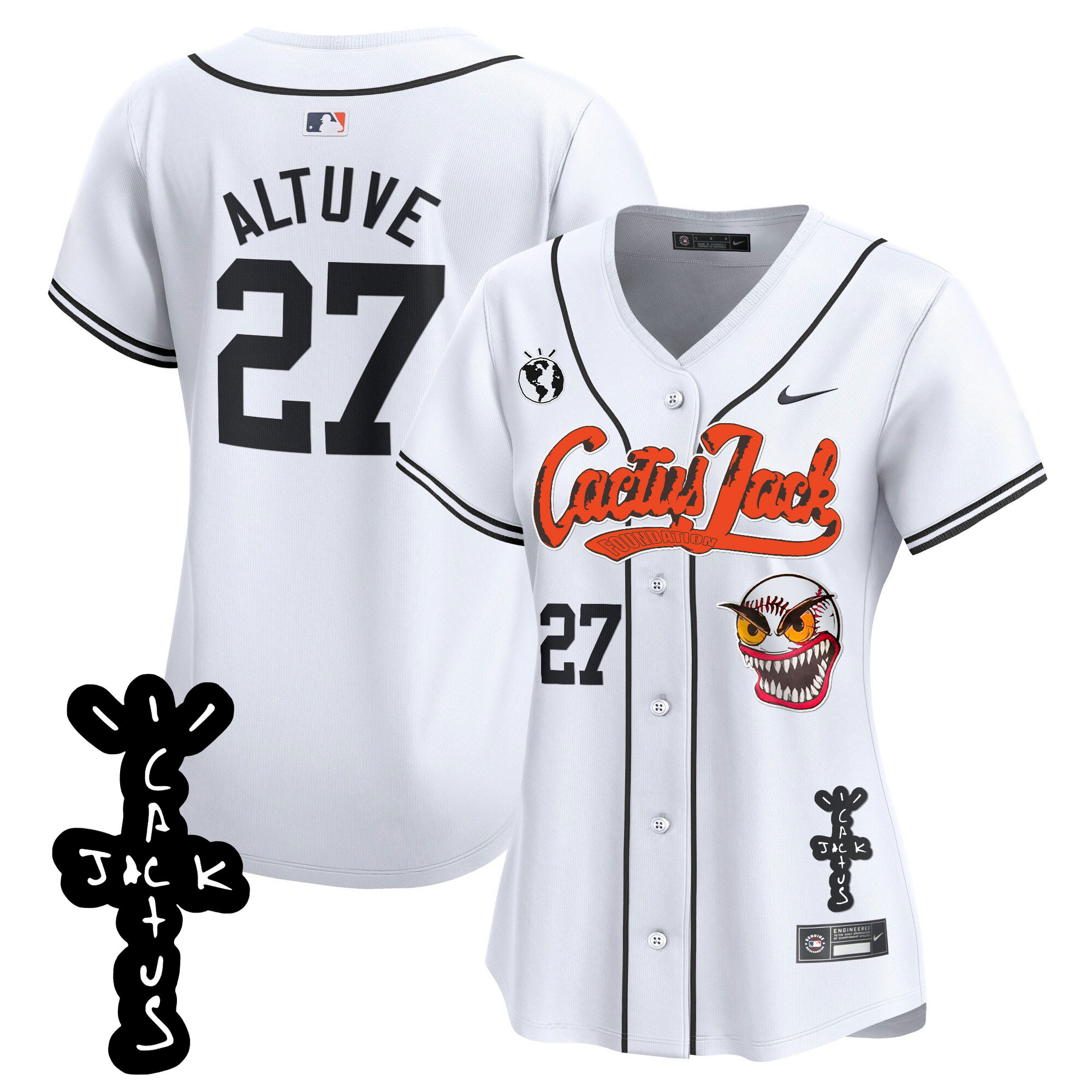José Altuve Women's Houston Astros Cactus Jack Patch Vapor Premier Limited White Jersey - All Stitched