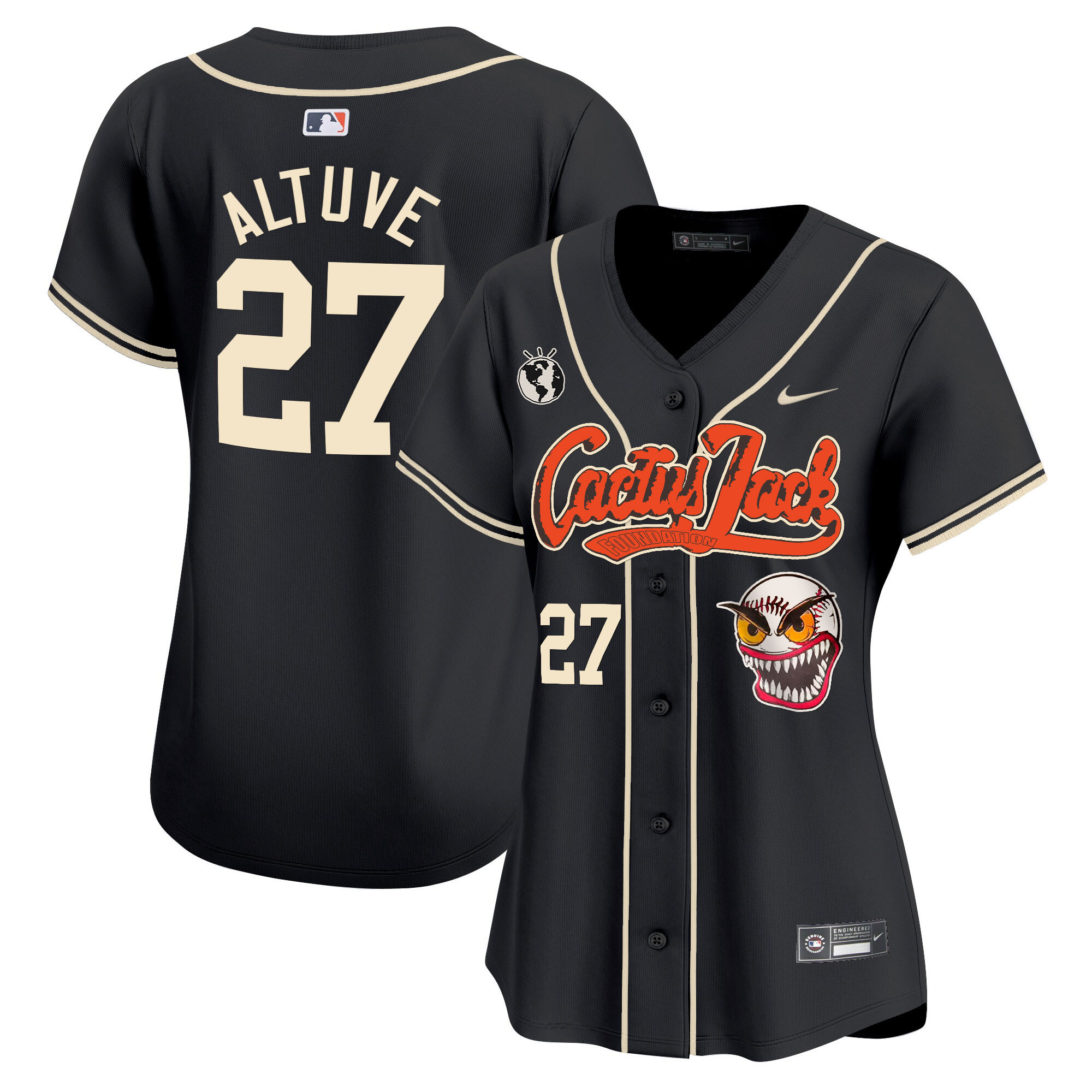 José Altuve Women's Houston Astros Cactus Jack Vapor Premier Limited Black Jersey - All Stitched