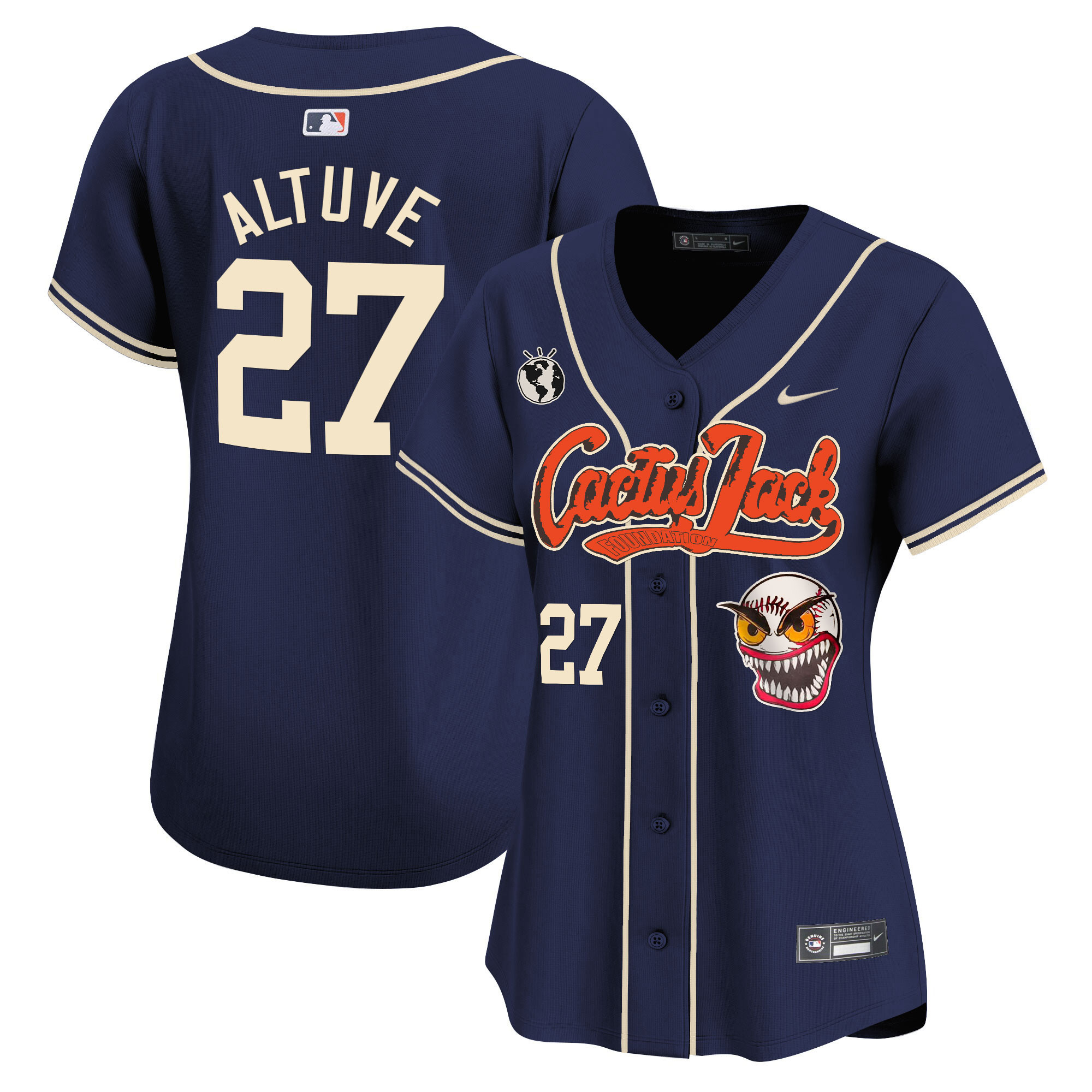 José Altuve Women's Houston Astros Cactus Jack Vapor Premier Limited Navy Jersey - All Stitched
