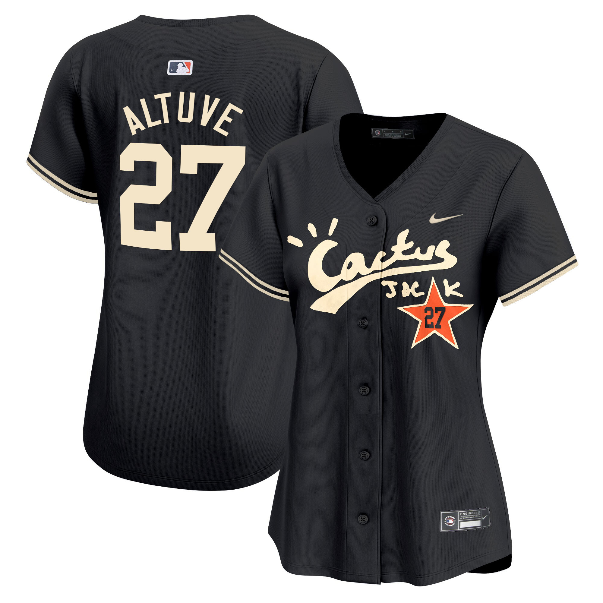 José Altuve Women's Houston Astros Cactus Jack Vapor Premier Limited V2 Black Jersey - All Stitched