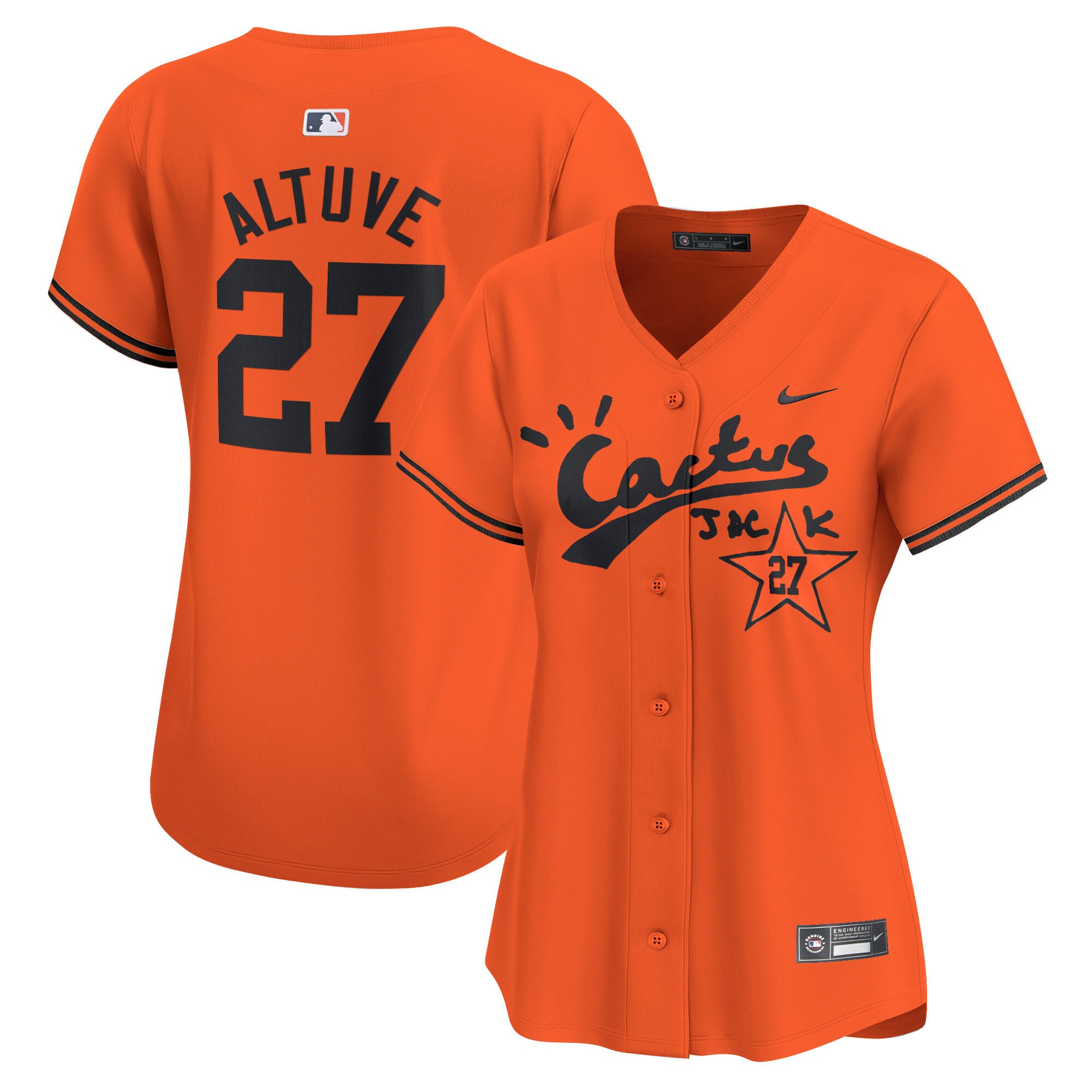 José Altuve Women's Houston Astros Cactus Jack Vapor Premier Limited V2 Orange Jersey - All Stitched