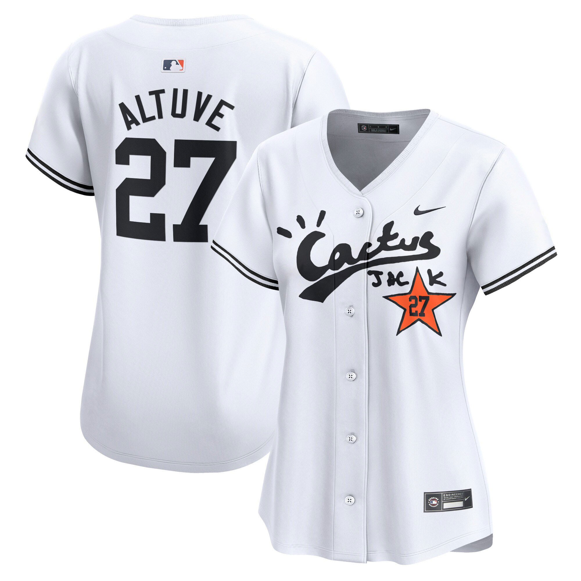 José Altuve Women's Houston Astros Cactus Jack Vapor Premier Limited V2 White Jersey - All Stitched