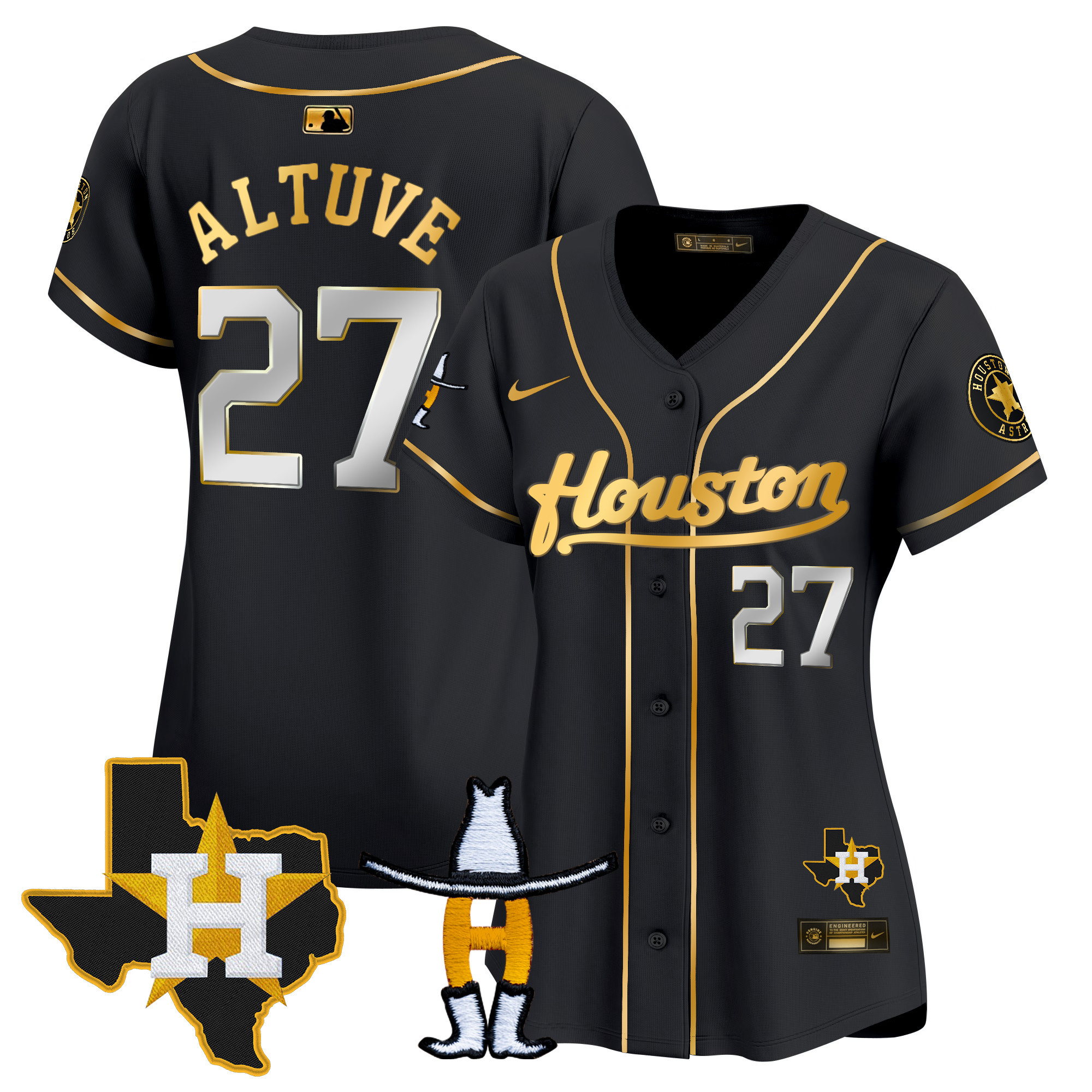 José Altuve Women's Houston Astros Houston Rodeo Patch Vapor Premier Limited Black Gold Jersey - All Stitched