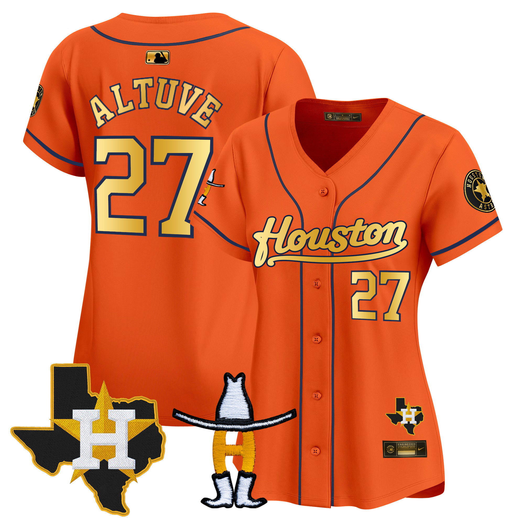 José Altuve Women's Houston Astros Houston Rodeo Patch Vapor Premier Limited Orange Gold Jersey - All Stitched