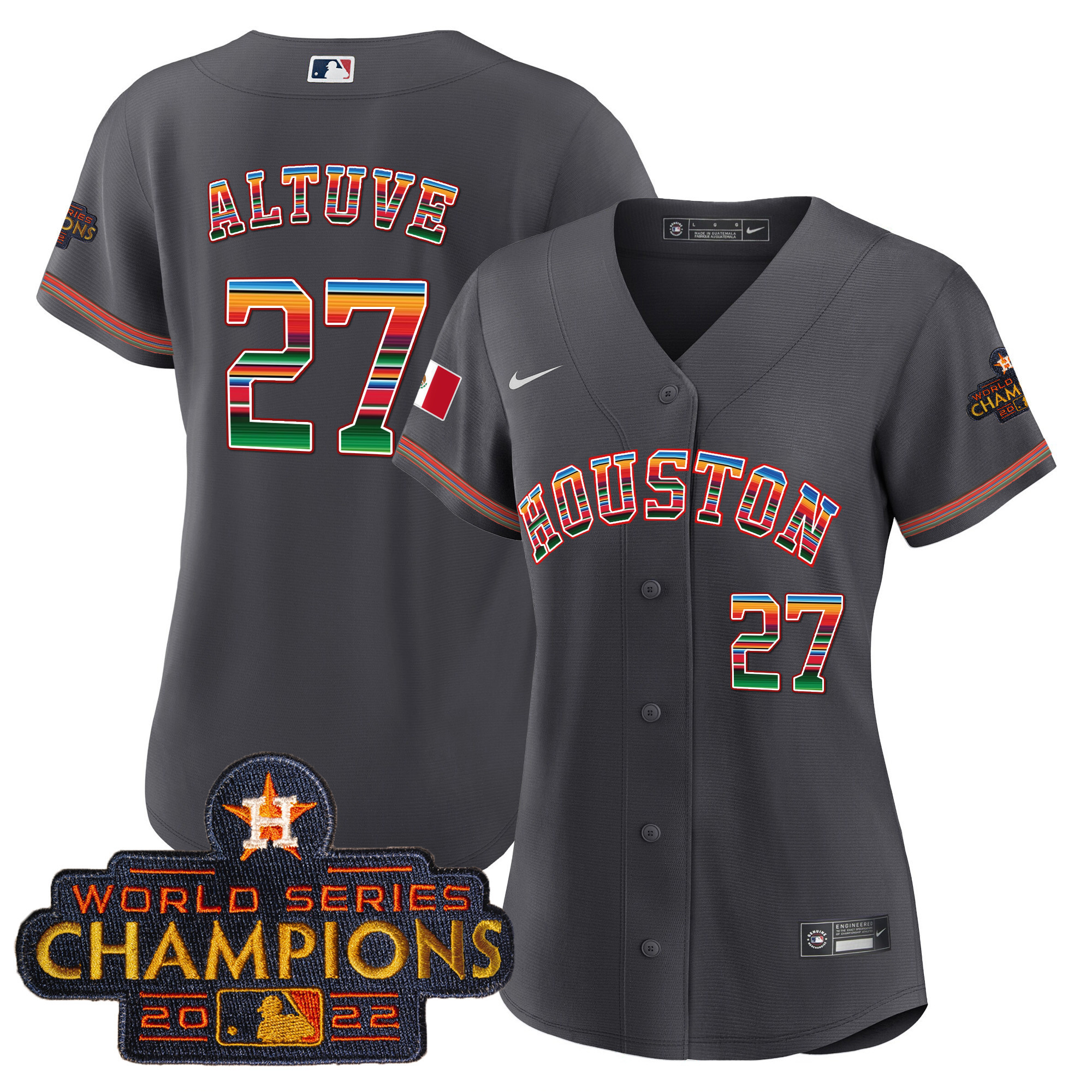 José Altuve Women's Houston Astros Mexico Baseball Limited V2 Charcoal Jersey - All Stitched