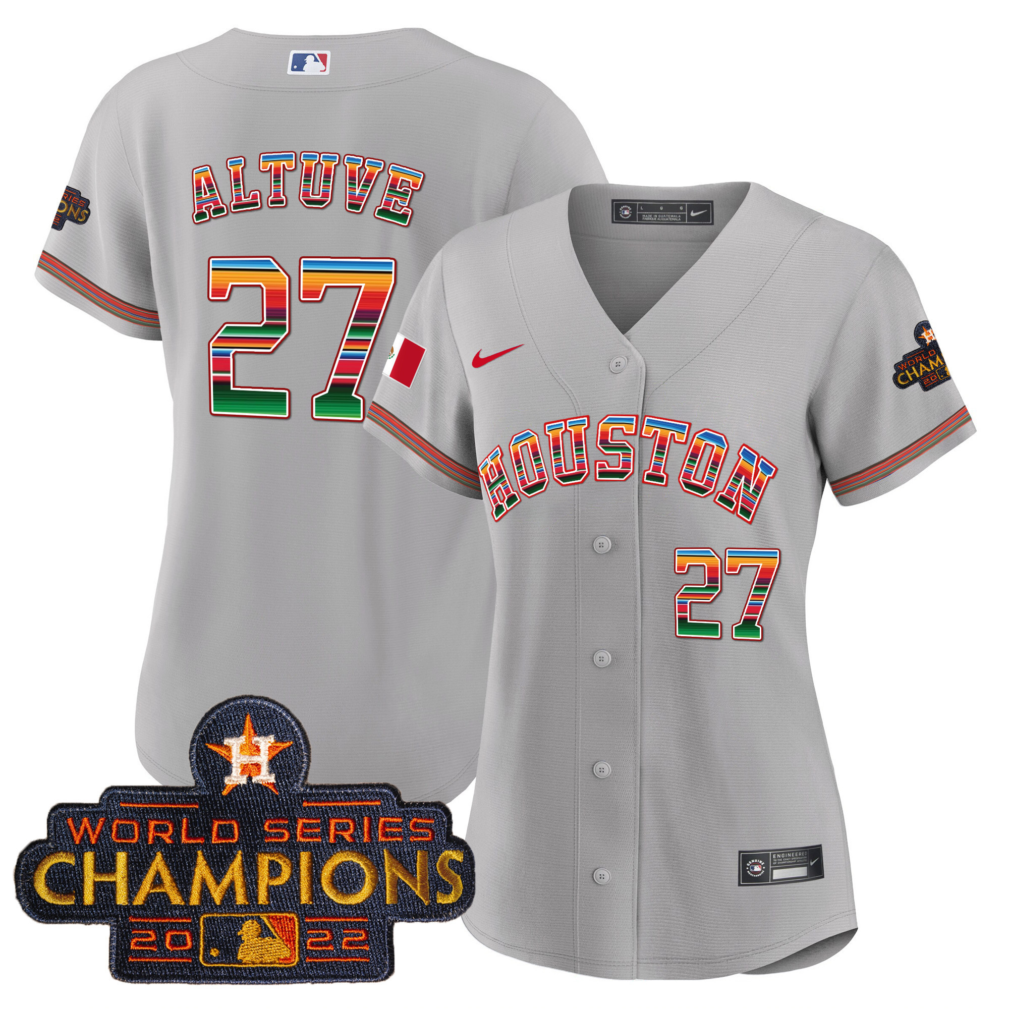 José Altuve Women's Houston Astros Mexico Baseball Limited V2 Gray Jersey - All Stitched