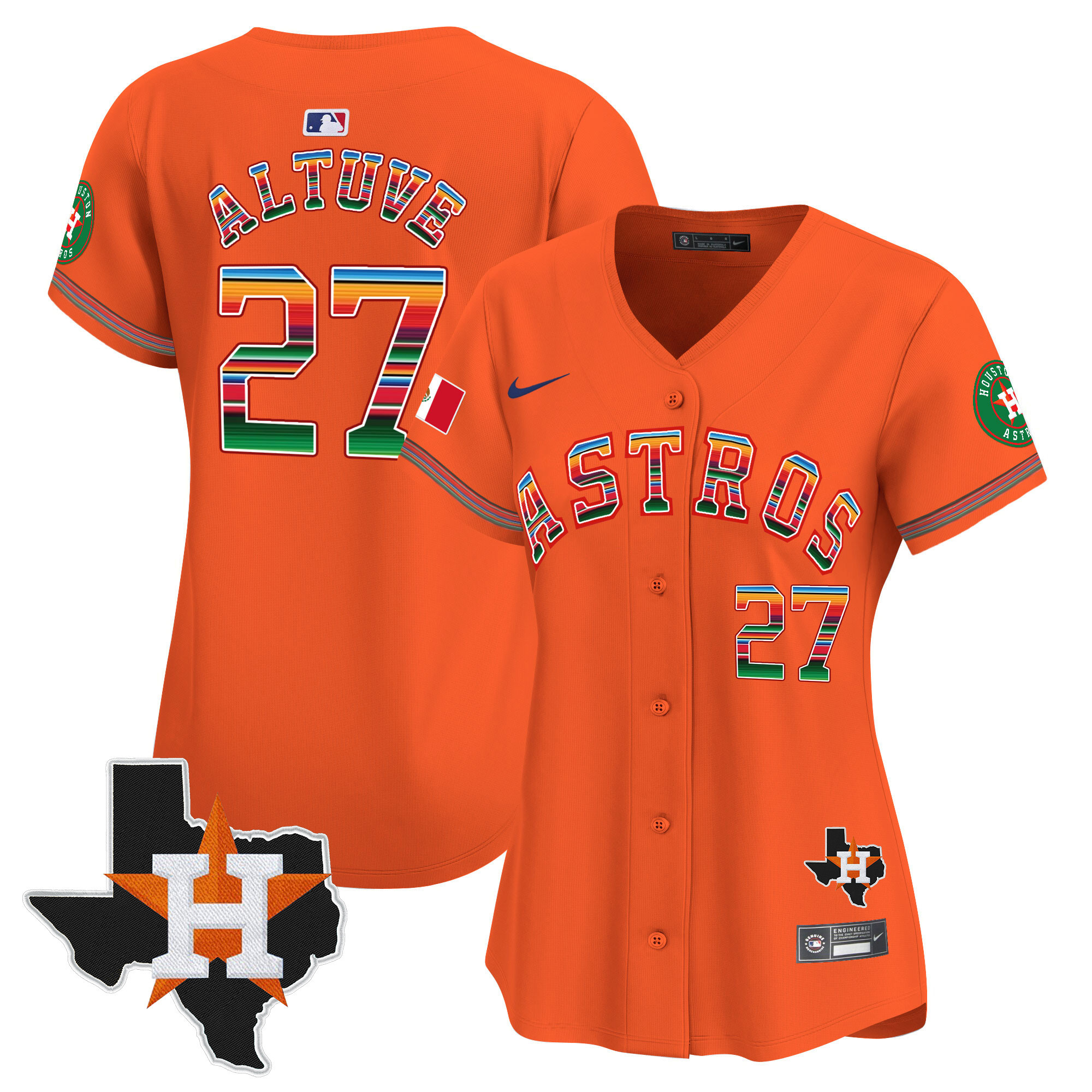 José Altuve Women's Houston Astros Mexico Texas Patch Vapor Premier Limited Orange Jersey - All Stitched