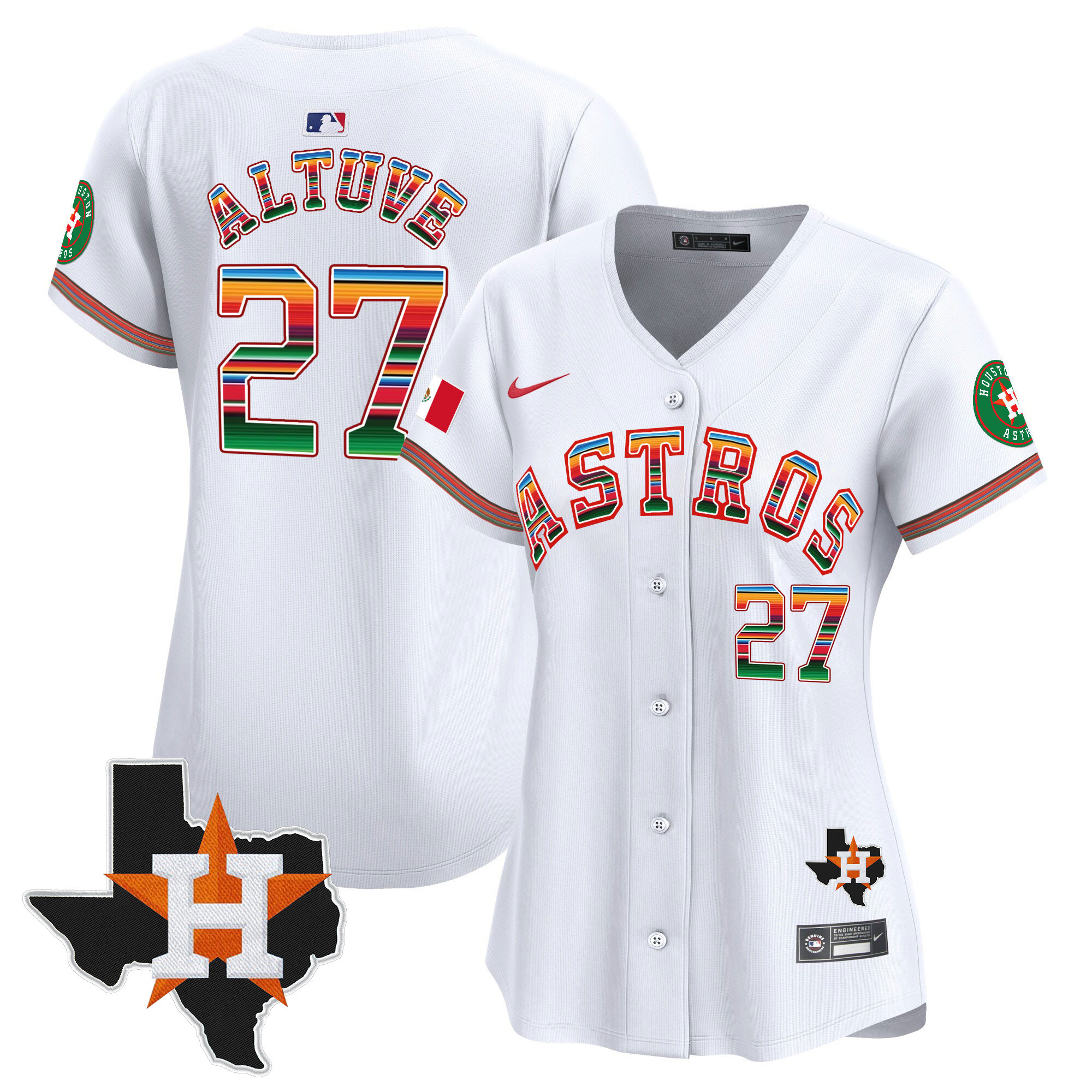 José Altuve Women's Houston Astros Mexico Texas Patch Vapor Premier Limited White Jersey - All Stitched