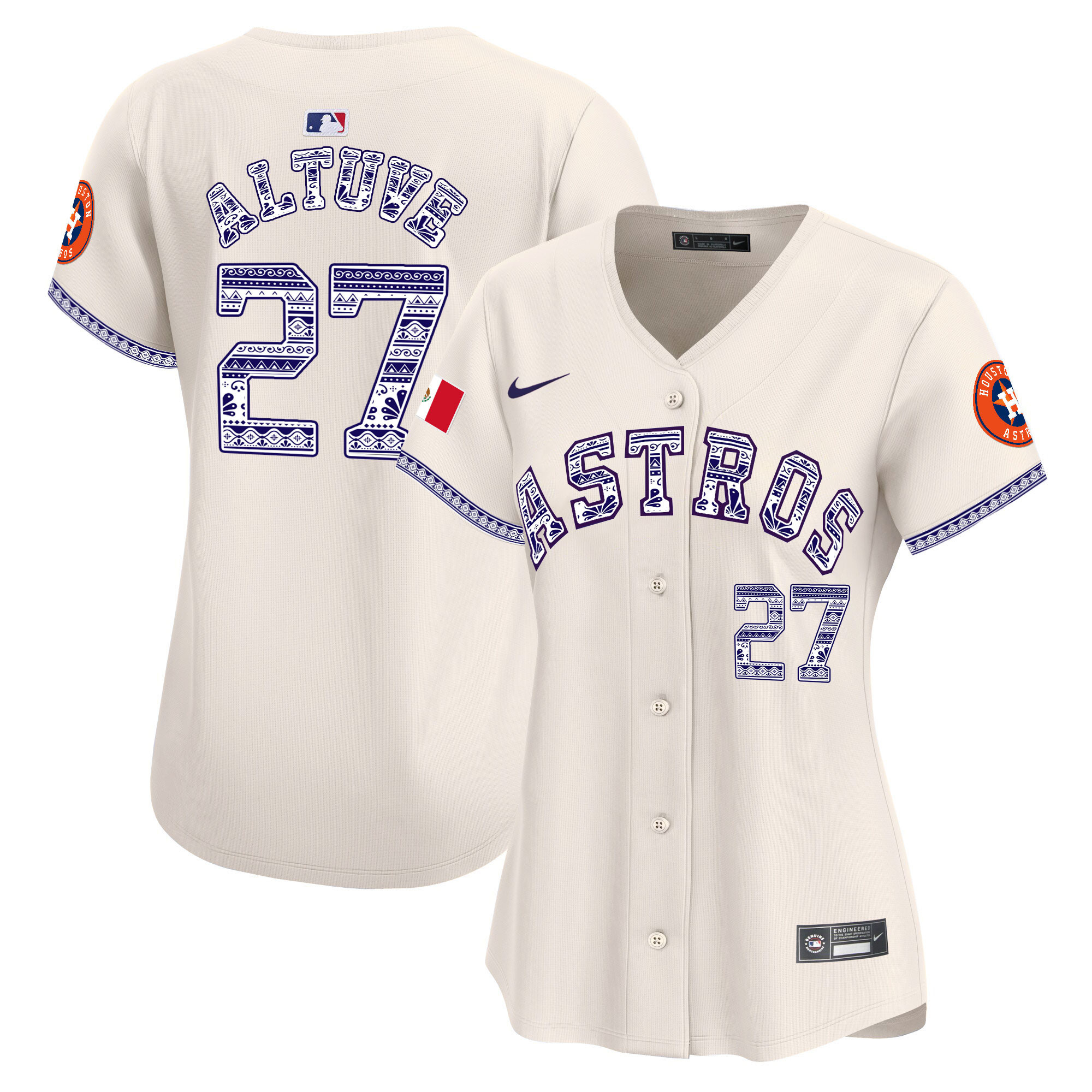 José Altuve Women's Houston Astros Mexico Vapor Premier Limited V2 Cream Jersey - All Stitched