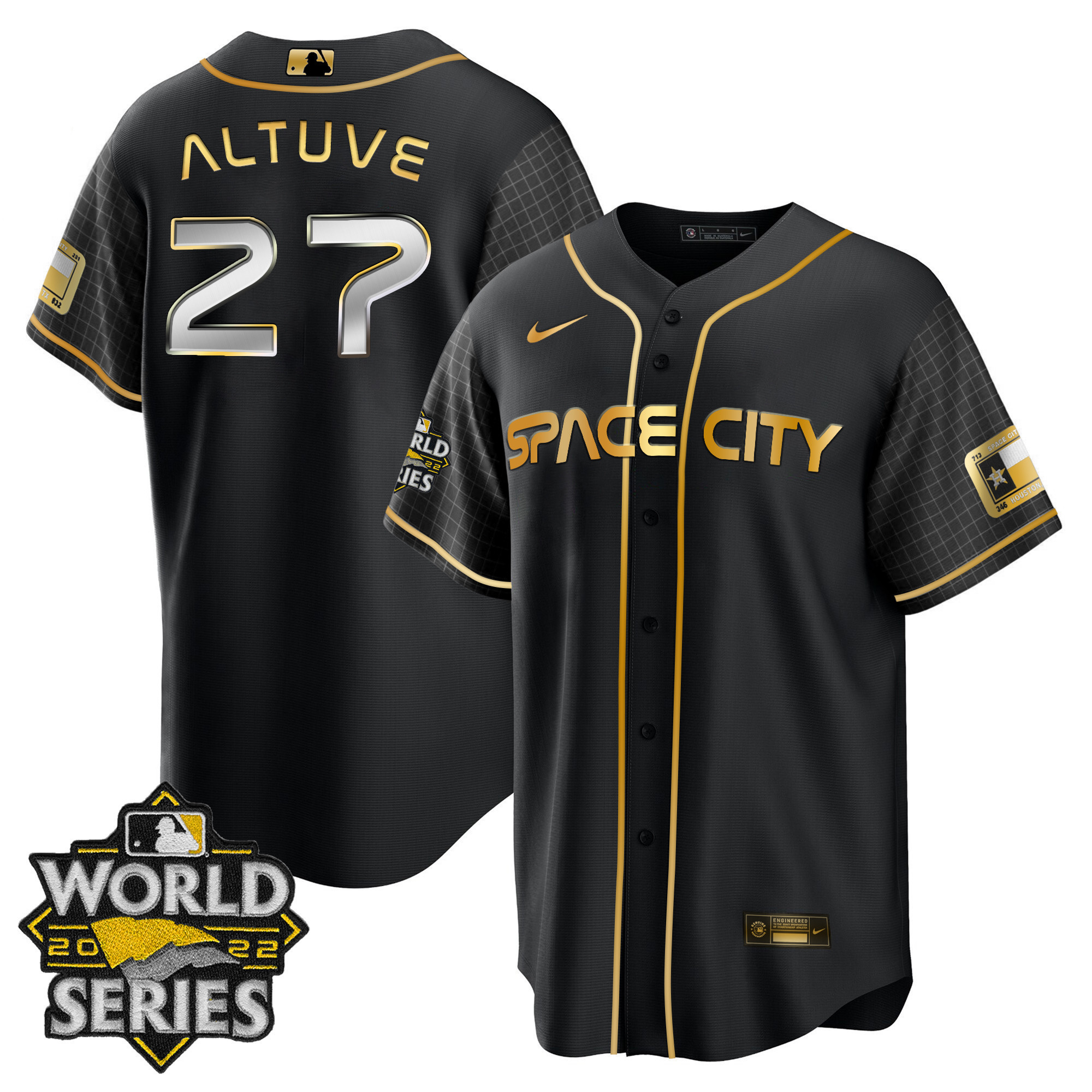 José Altuve Women's Houston Astros Space City Gold 2022 World Series Cool Base Jersey - All Stitched