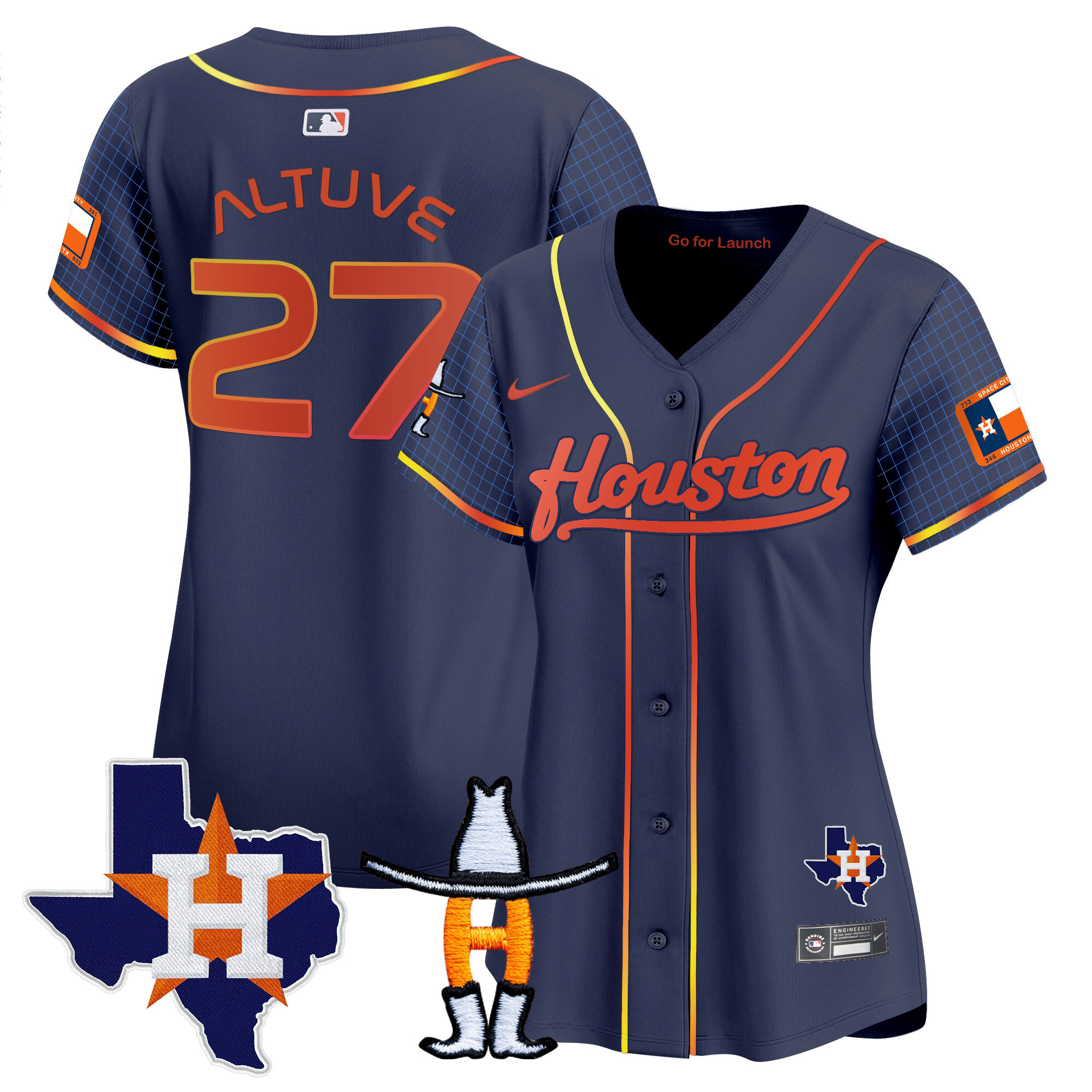 José Altuve Women's Houston Astros Space City Houston Rodeo Patch Vapor Premier Limited Navy Jersey - All Stitched