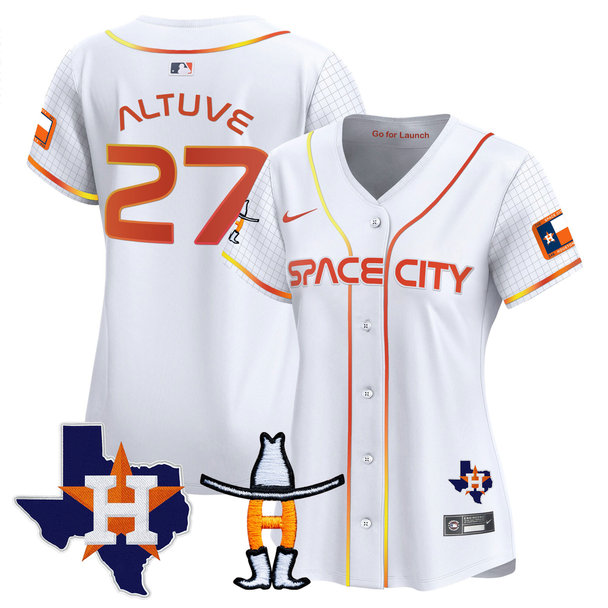 José Altuve Women's Houston Astros Space City Texas Patch Vapor Premier Limited White Jersey - All Stitched