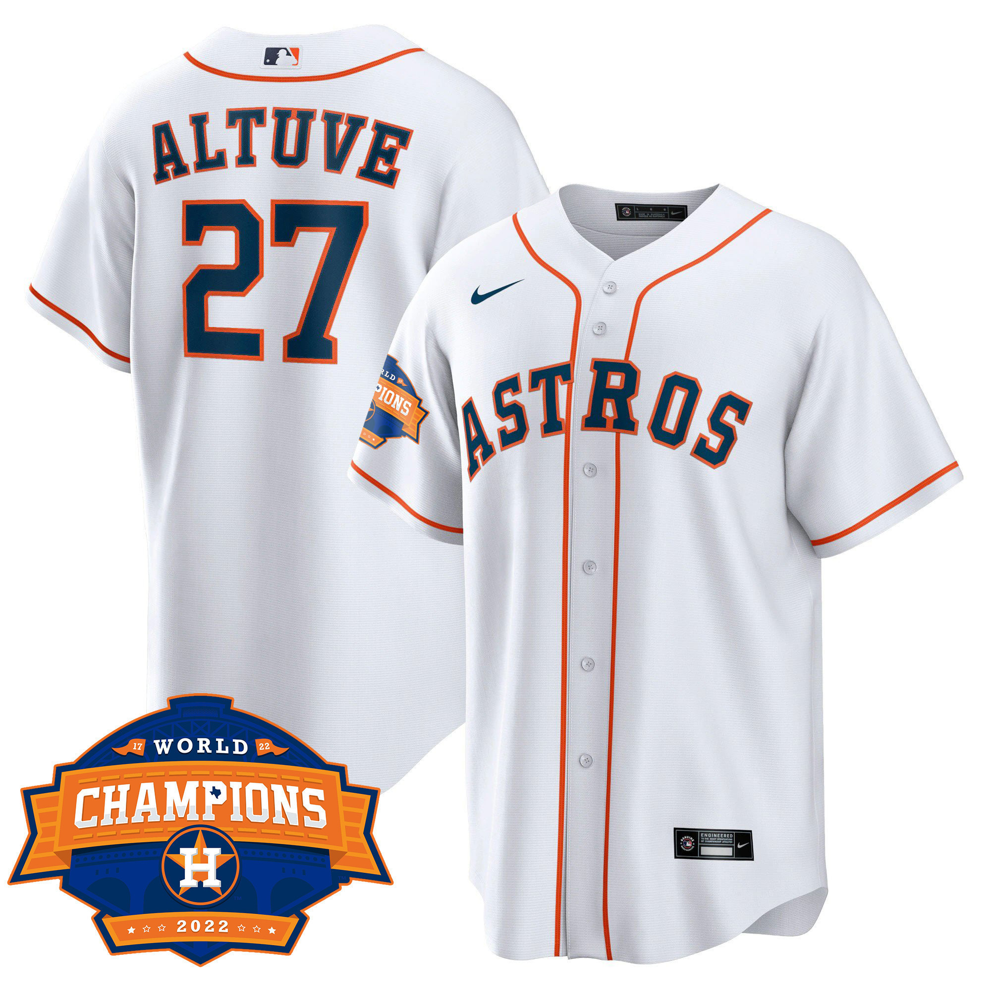 José Altuve Youth's Houston Astros 2022 World Series Champions Patch Limited Cool Home Jersey - All Stitched