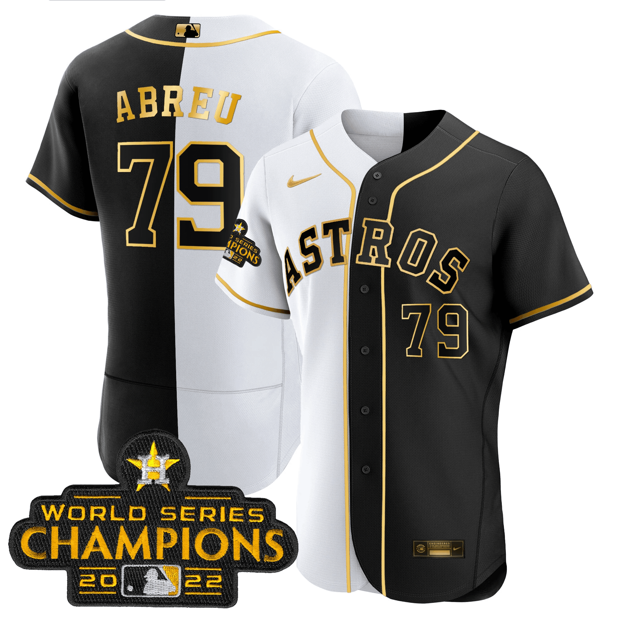 Jose Abreu Houston Astros 2023 Flex Base Split Black & White Gold Jersey - All Stitched