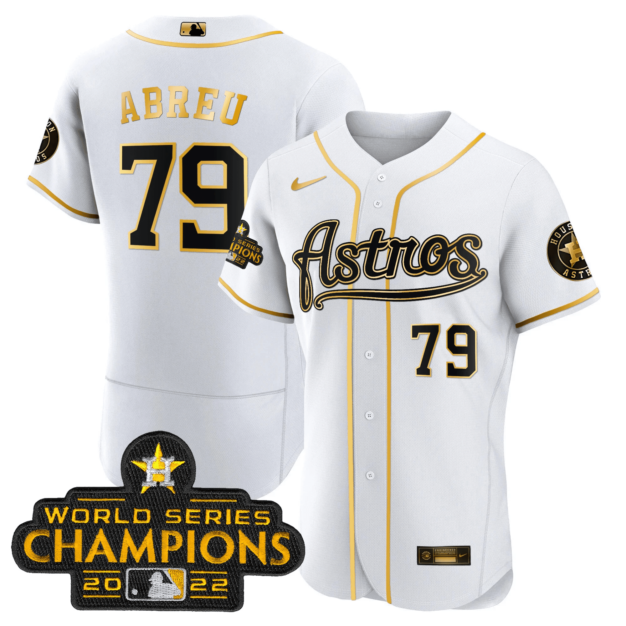 Jose Abreu Men's Houston Astros Champions & Throwback Patch Gold V2 Flex White Jersey - All Stitched