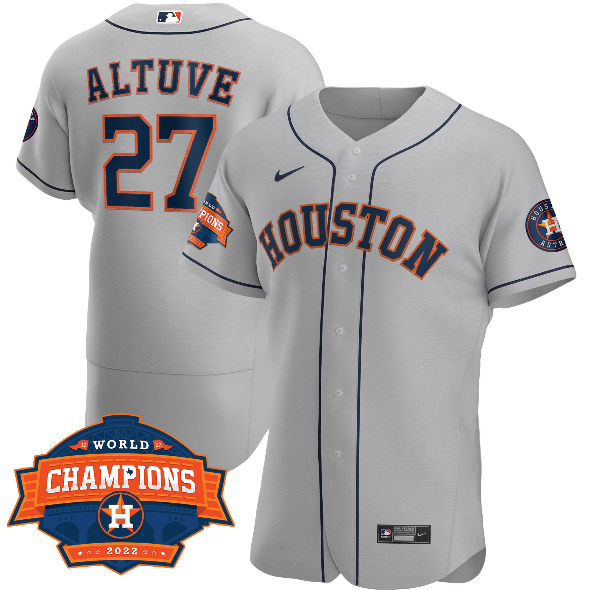 Jose Altuve Men's Houston Astros 2022 Champions Limited Gray Road Player Flex Base Jersey - All Stitched