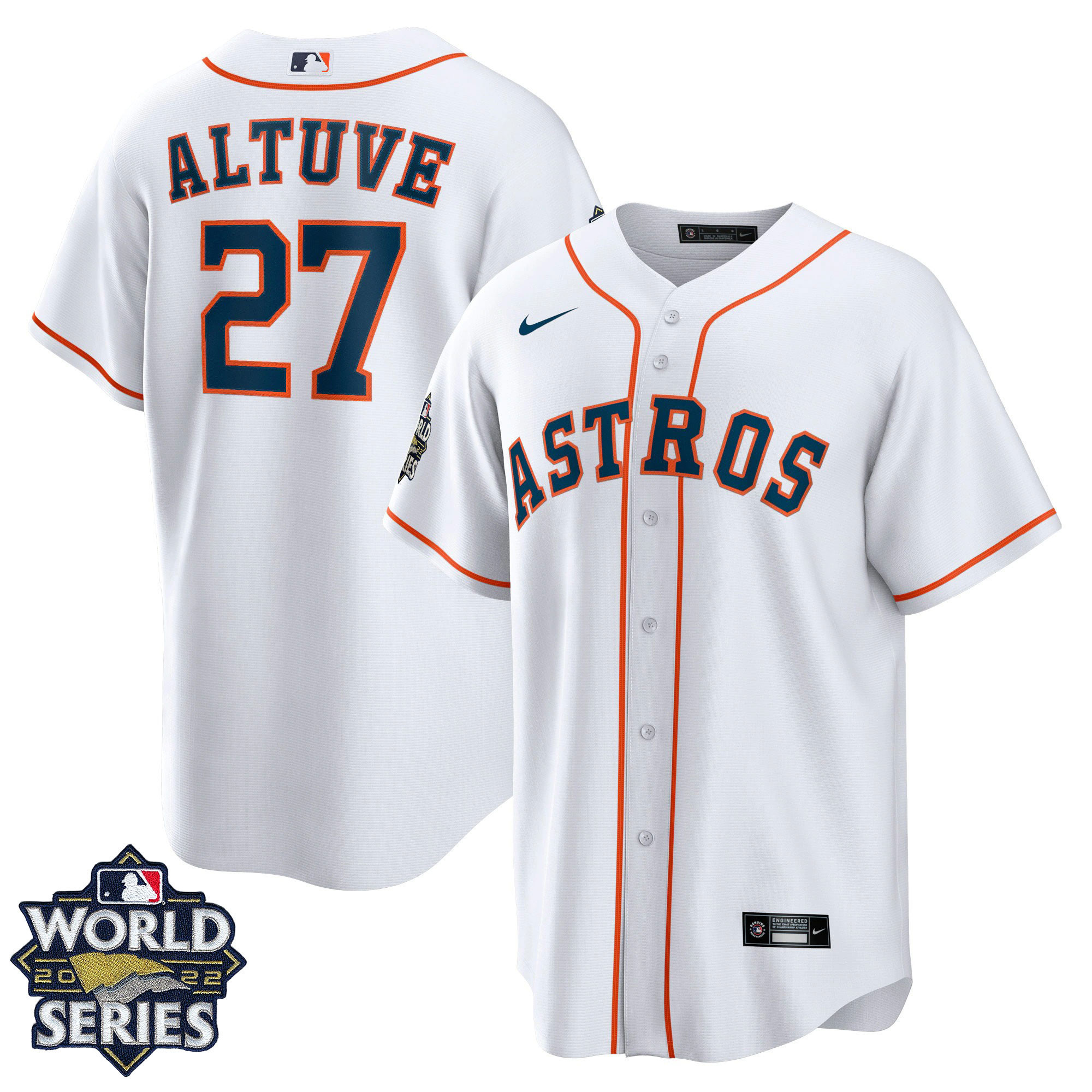 Jose Altuve Men's Houston Astros 2022 World Series Home Player - White Cool Base Jersey - All Stitched